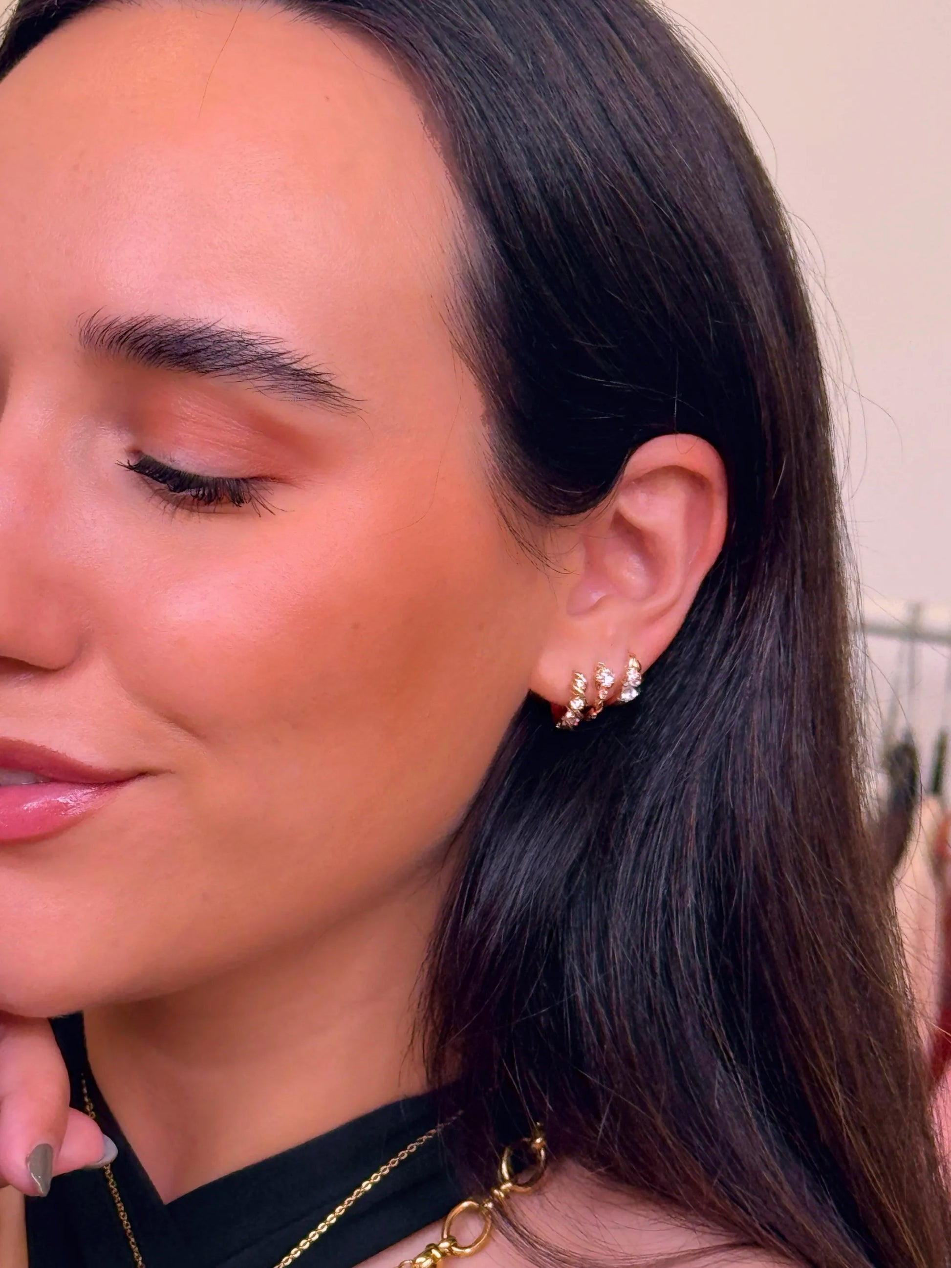 Argolinhas com 3 brilhantes | Rose Gold