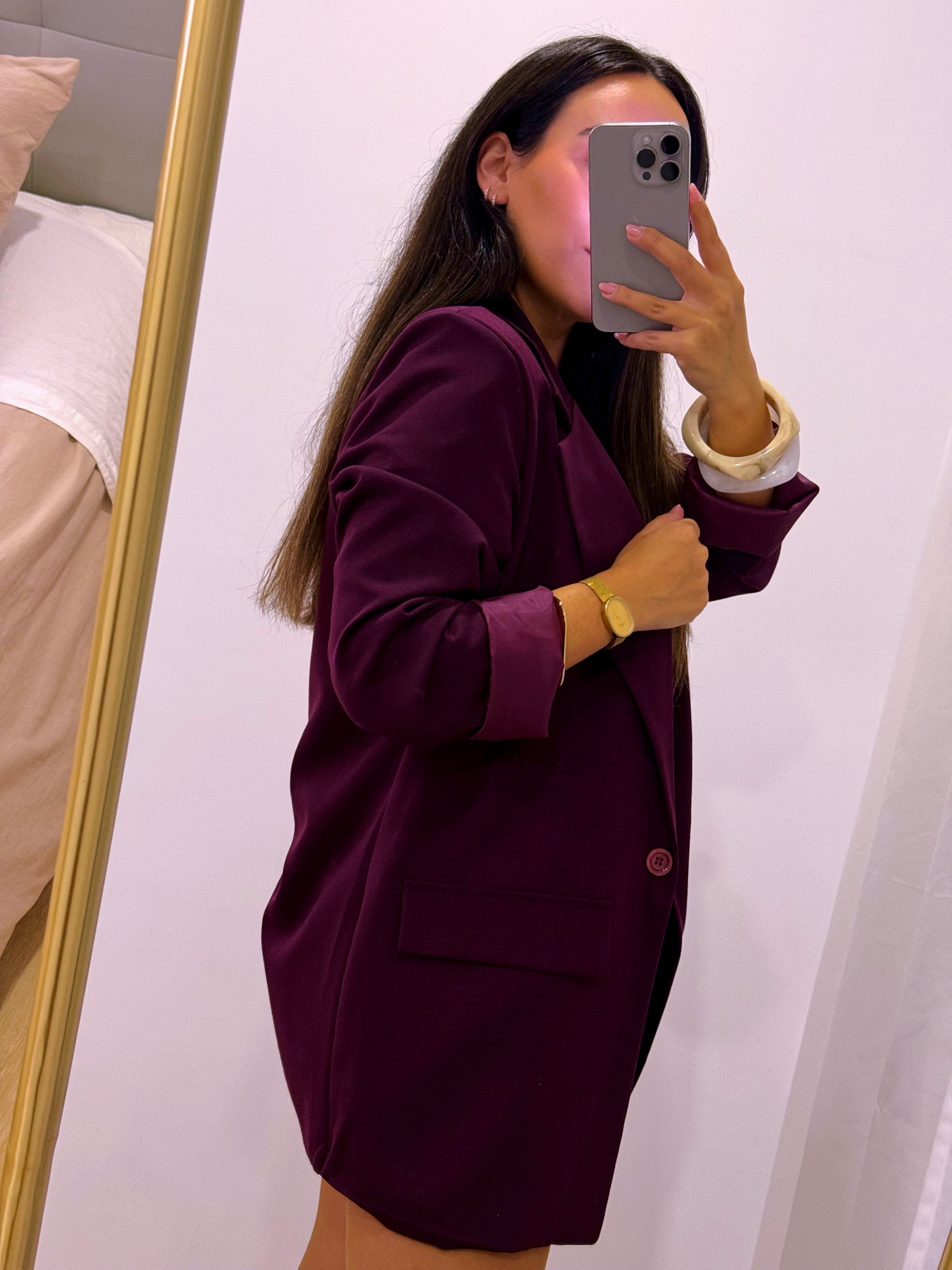 Blazer liso de corte reto com forro | Bordô