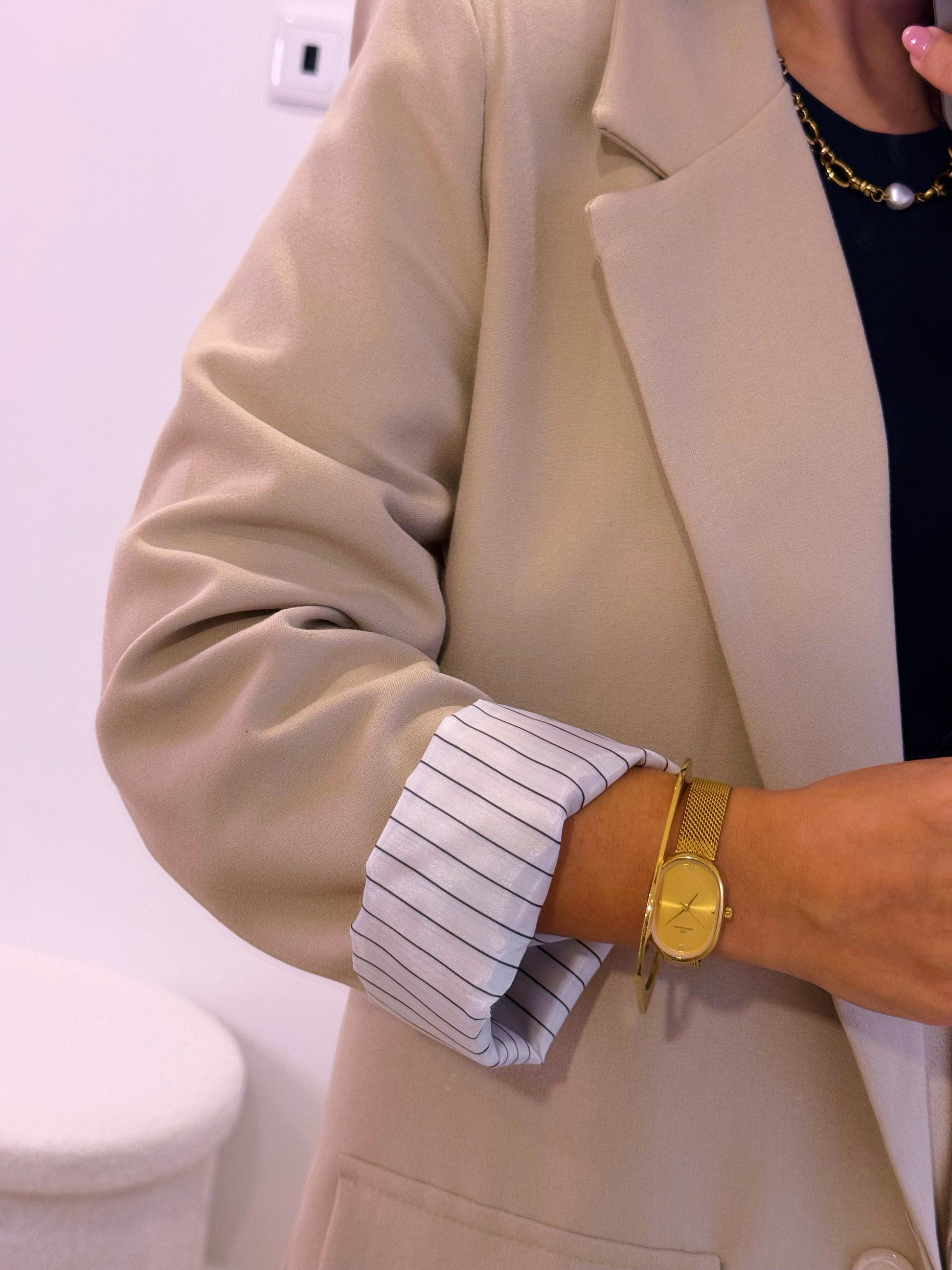 Blazer liso de corte reto com forro de risca diplomática | Bege