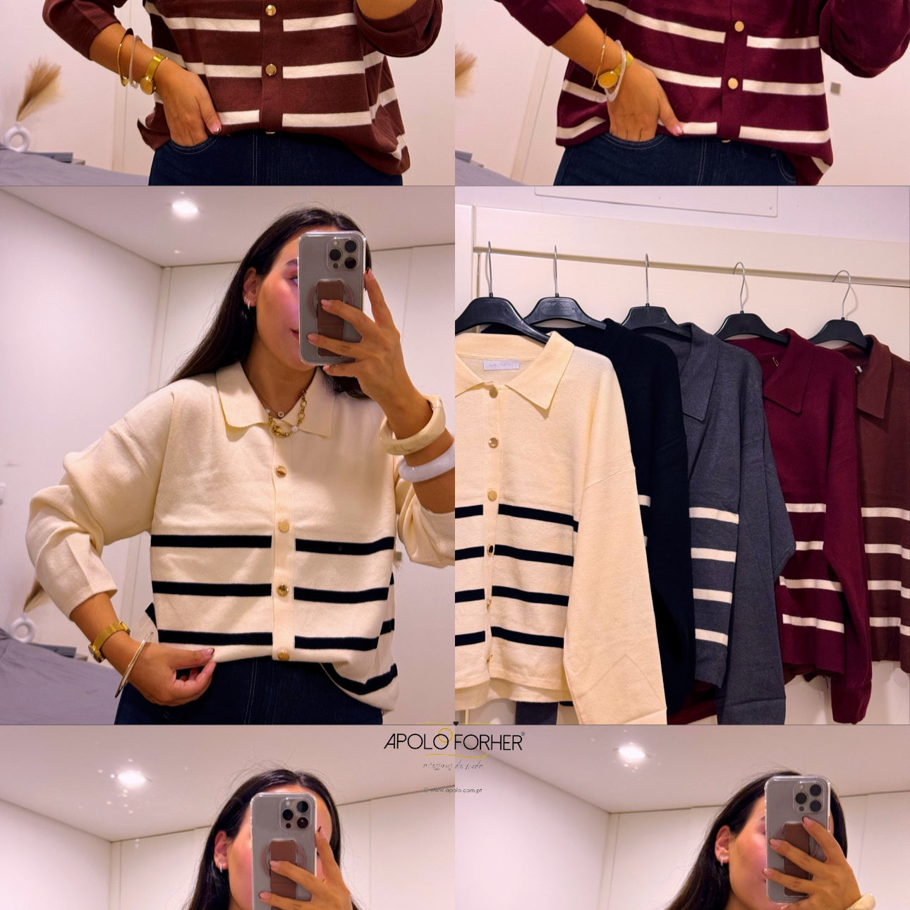 Camisola/Casaco com botões dourados e riscas - 5 cores