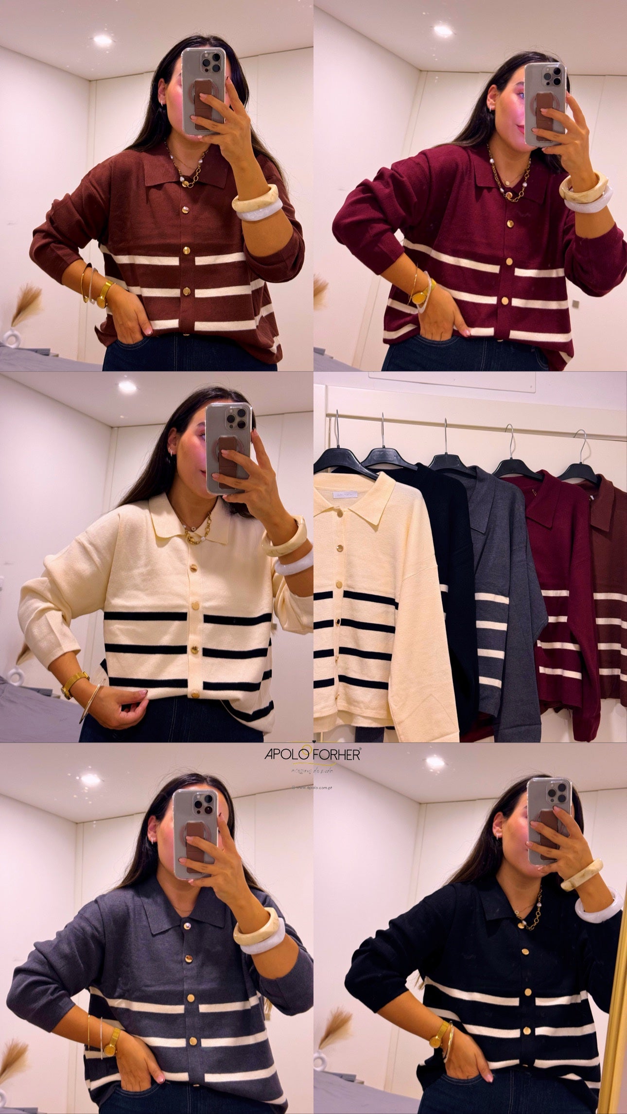 Camisola/Casaco com botões dourados e riscas - 5 cores