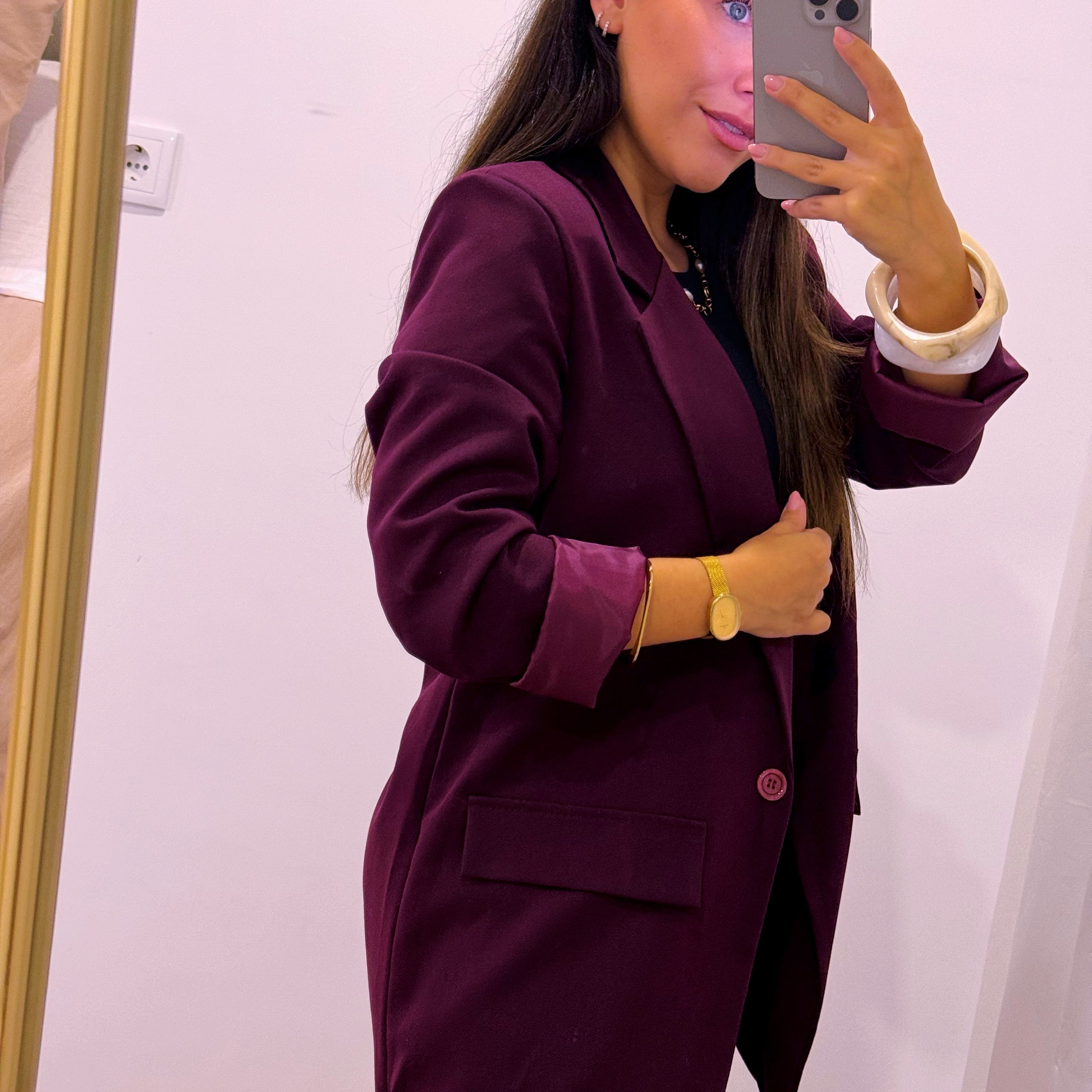 Blazer liso de corte reto com forro | Bordô