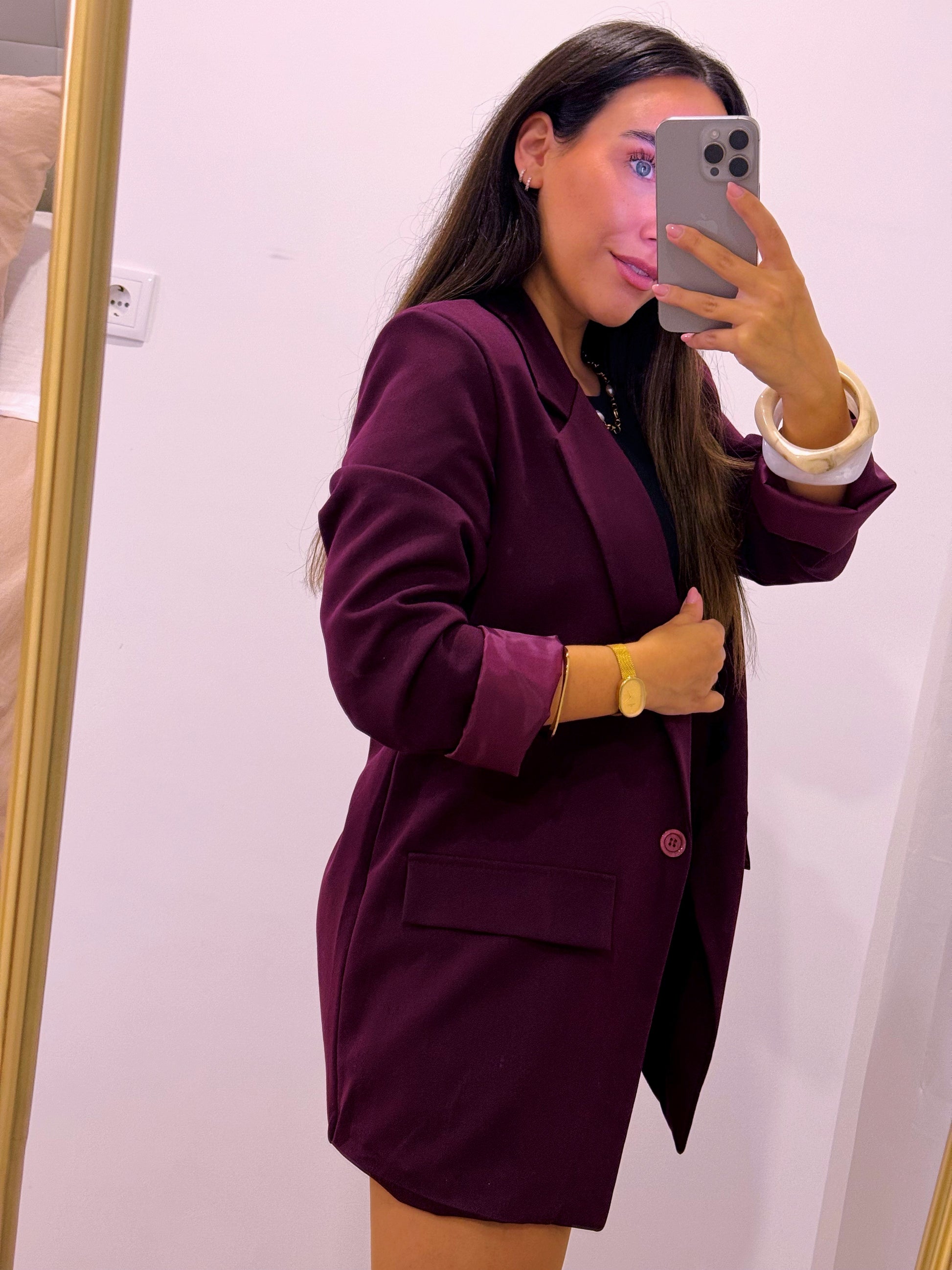 Blazer liso de corte reto com forro | Bordô