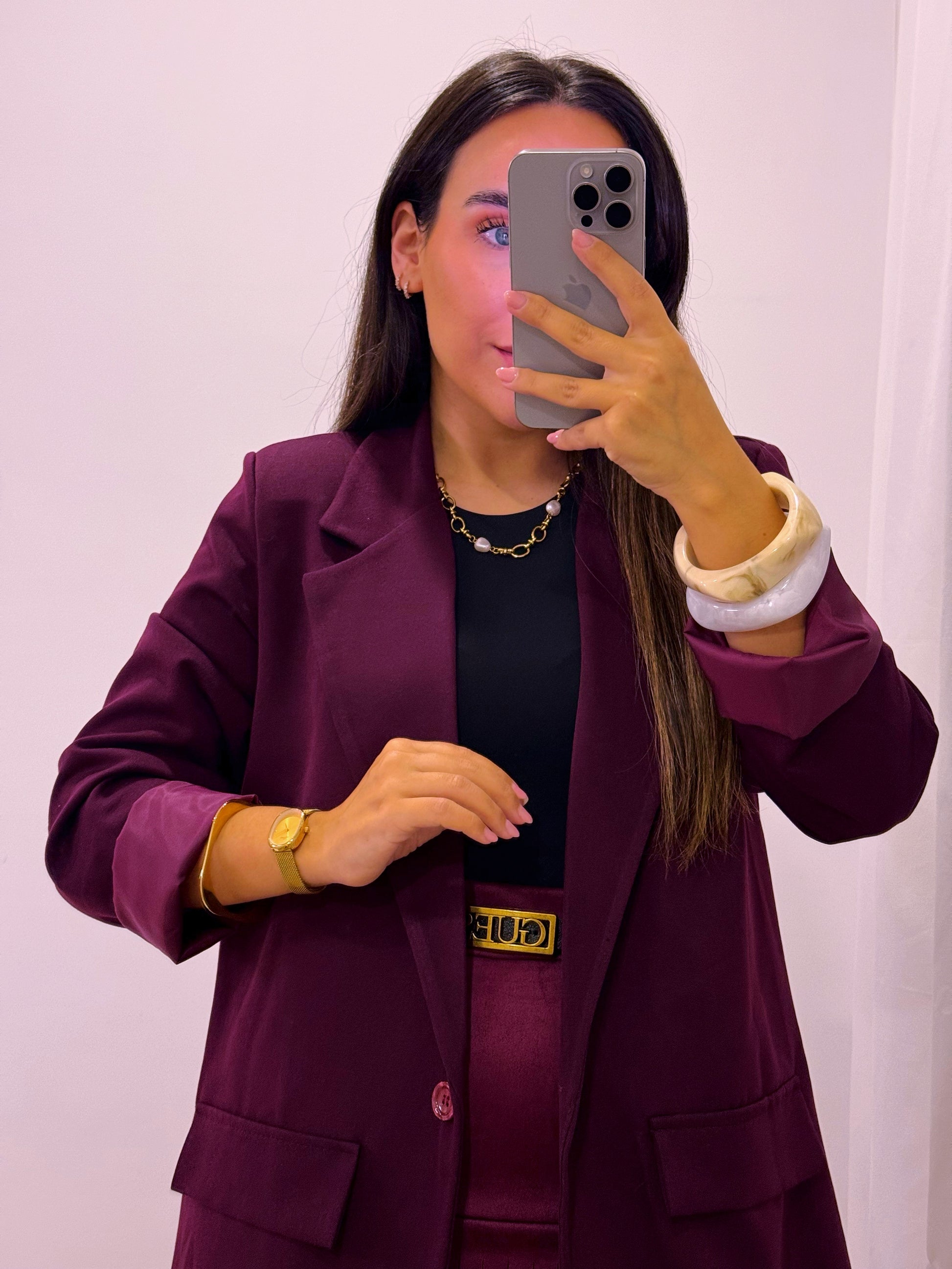 Blazer liso de corte reto com forro | Bordô