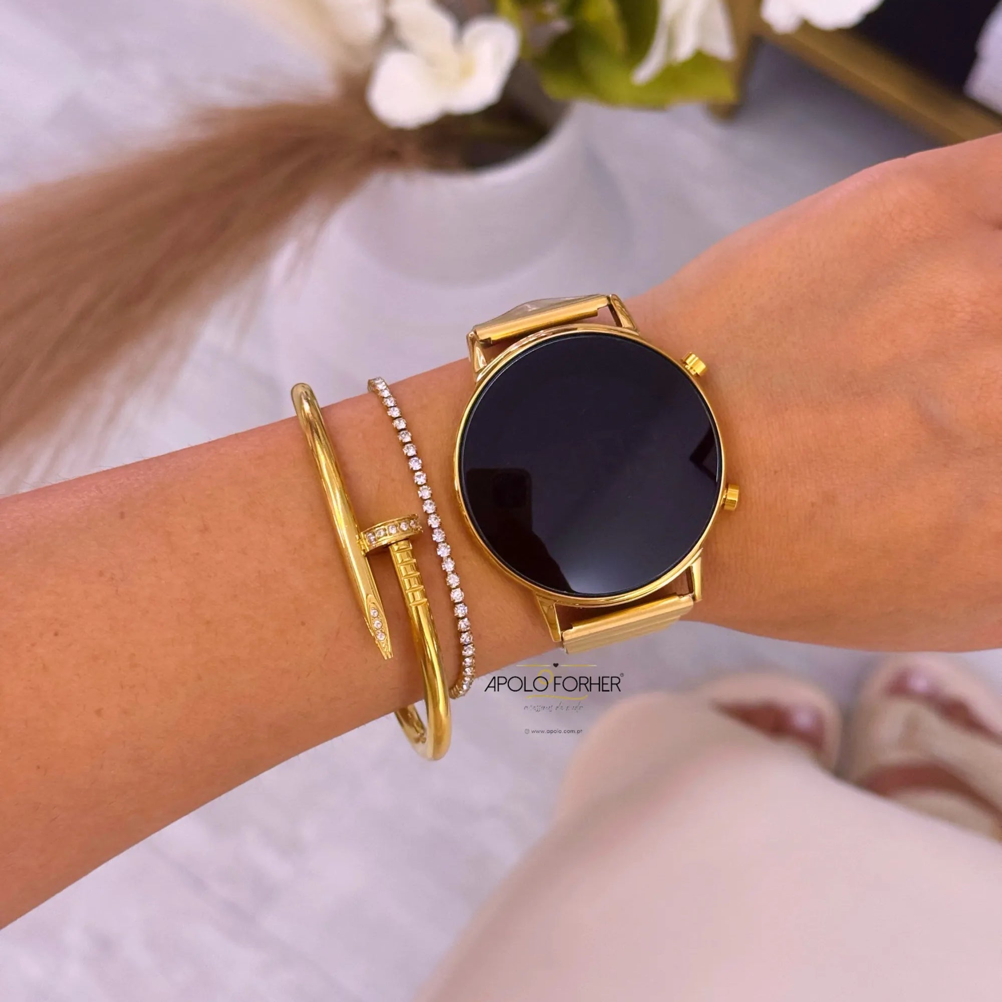 Relógio mostrador redondo | Dourado