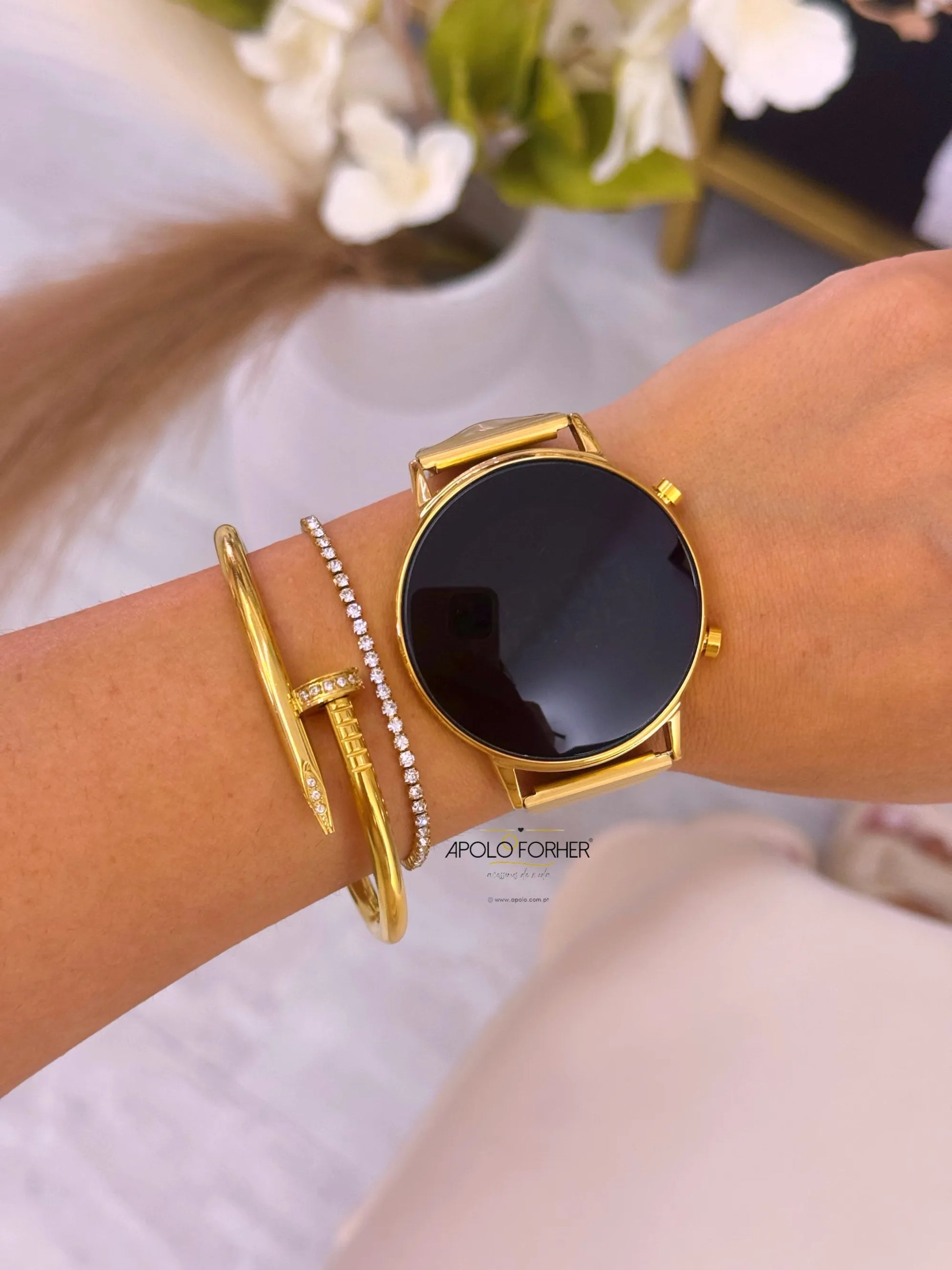 Relógio mostrador redondo | Dourado