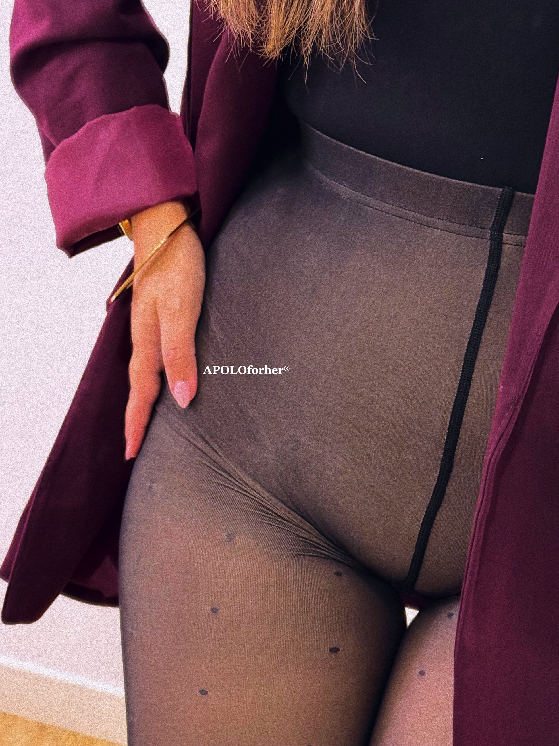 Meia-calça mágica térmica | Preto com efeito bege e padrão bolinhas