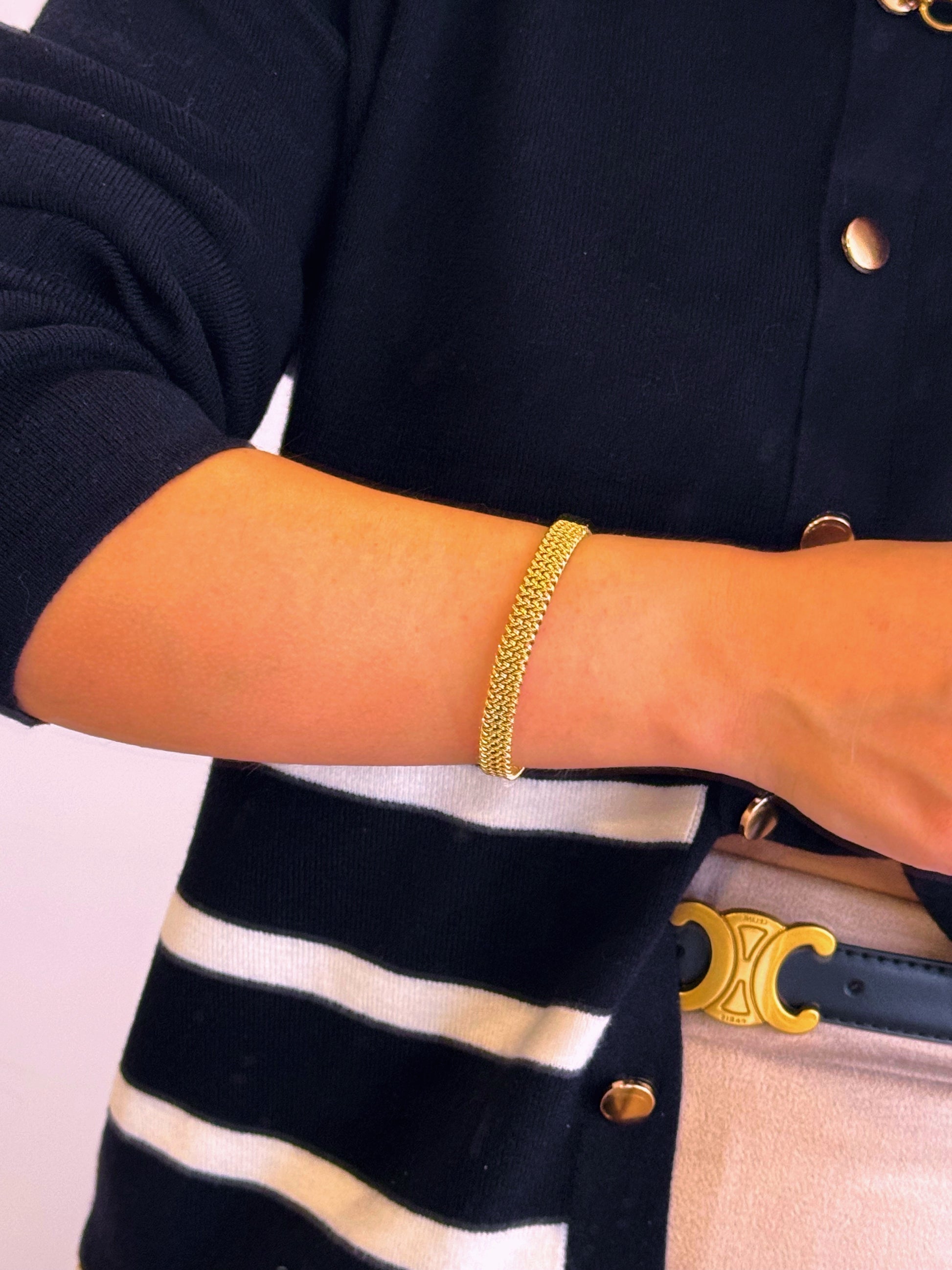 Pulseira rígida malha entrançada | Dourado