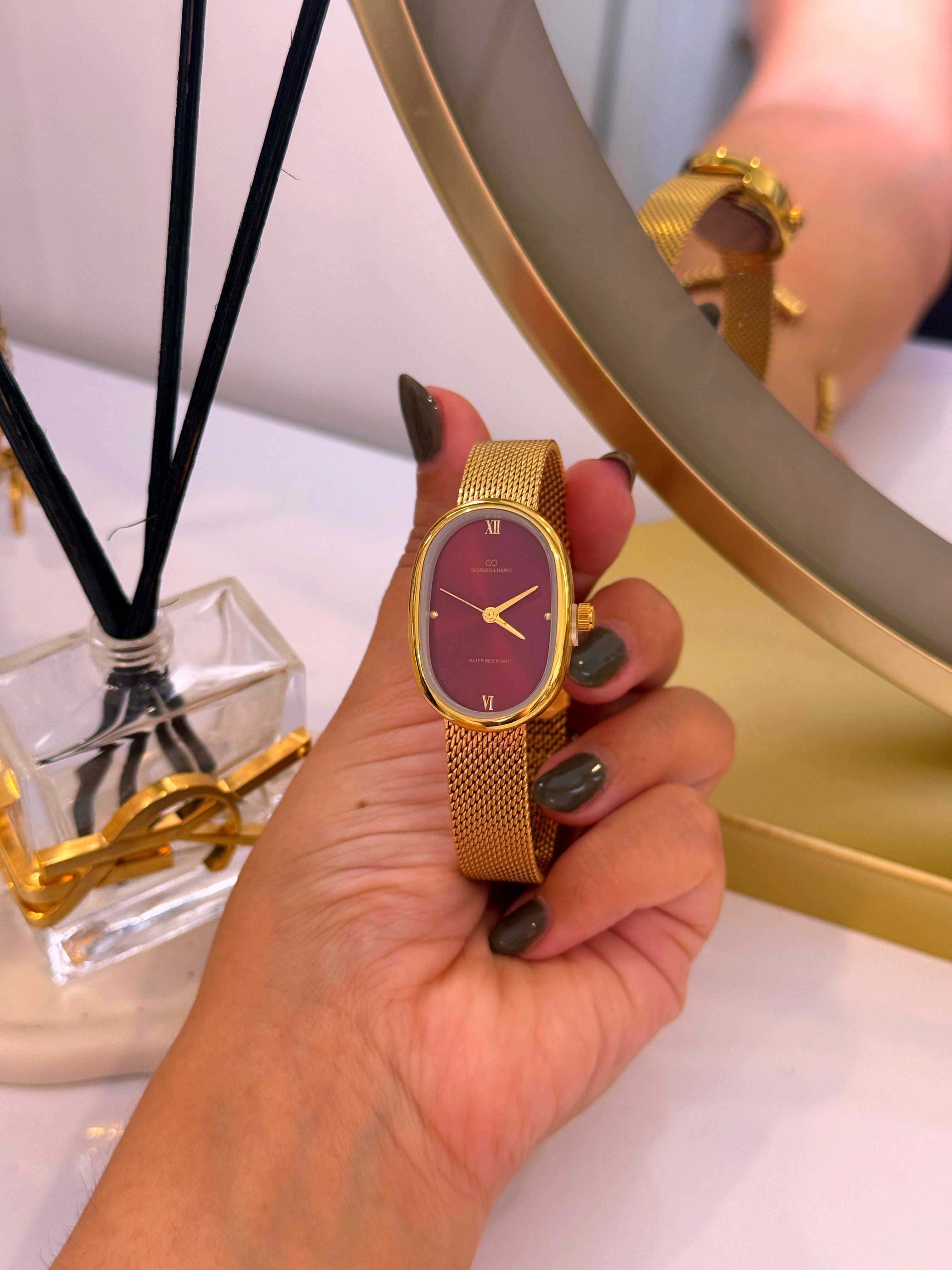 Relógio analógico com mostrador oval | Bordô