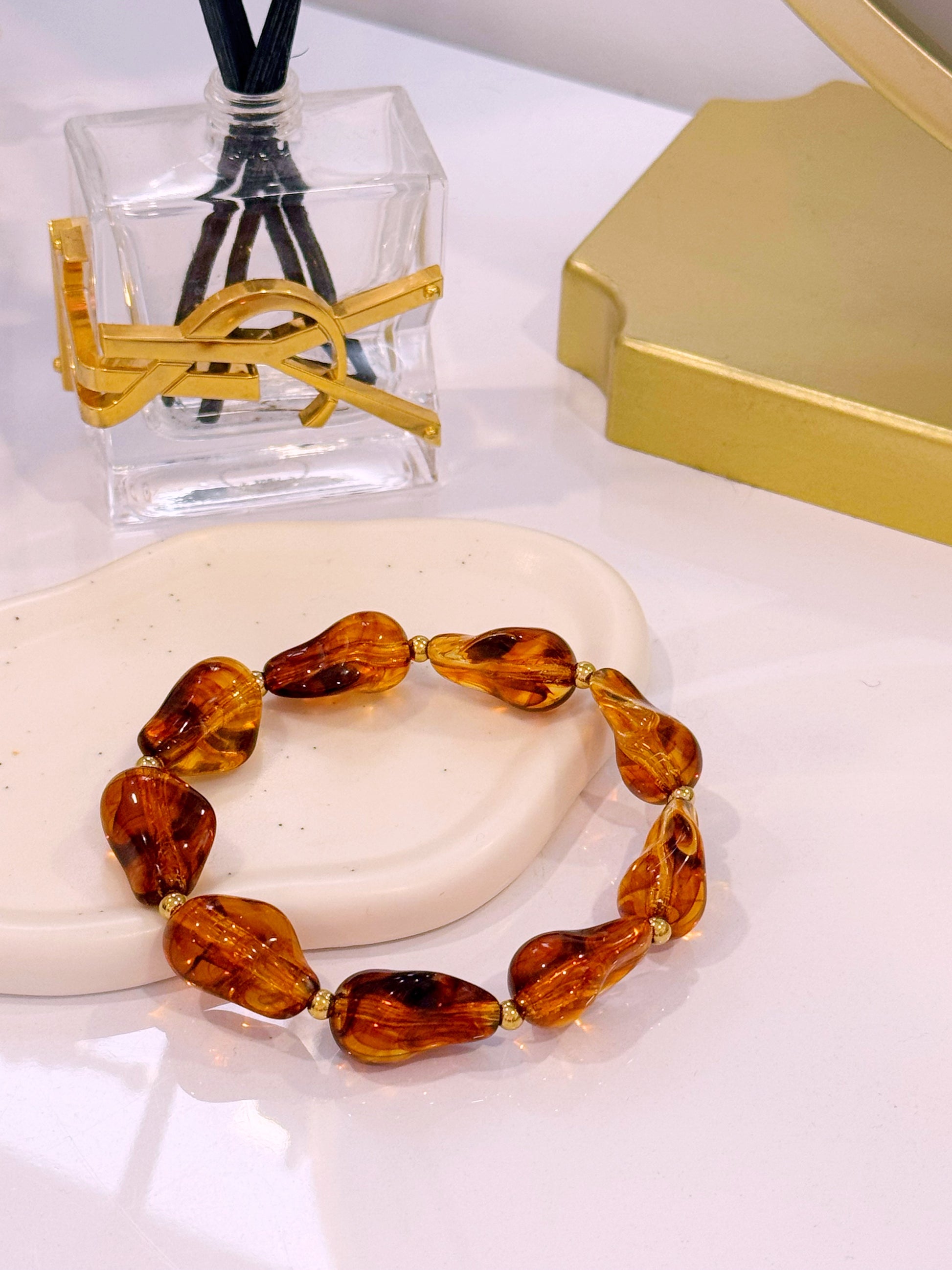 Set de pulseiras de acrílico | Castanho com efeito marmorizado