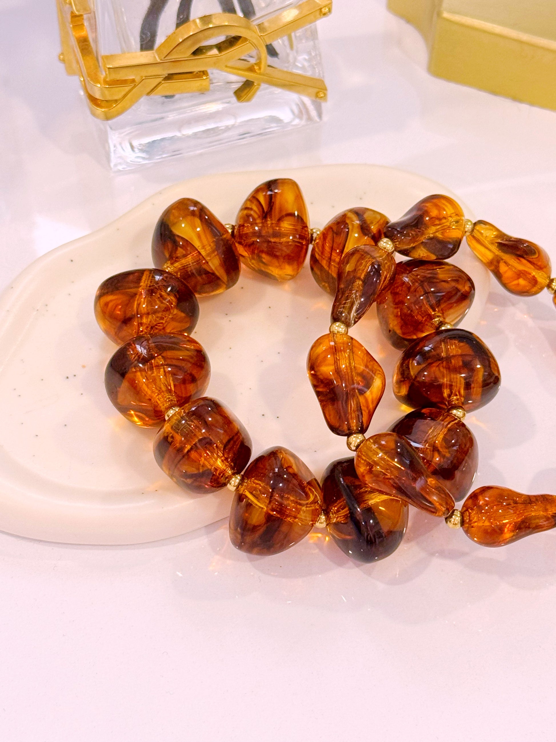 Set de pulseiras de acrílico | Castanho com efeito marmorizado