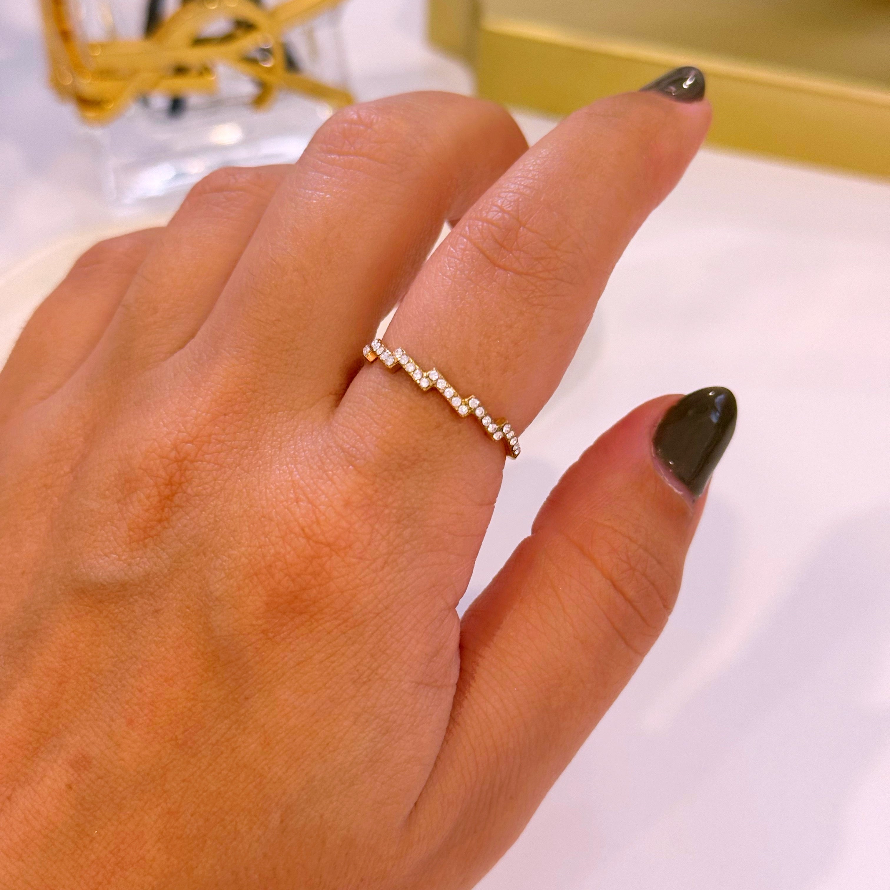 Anel ajustável em aço inoxidável com brilhantes | Dourado