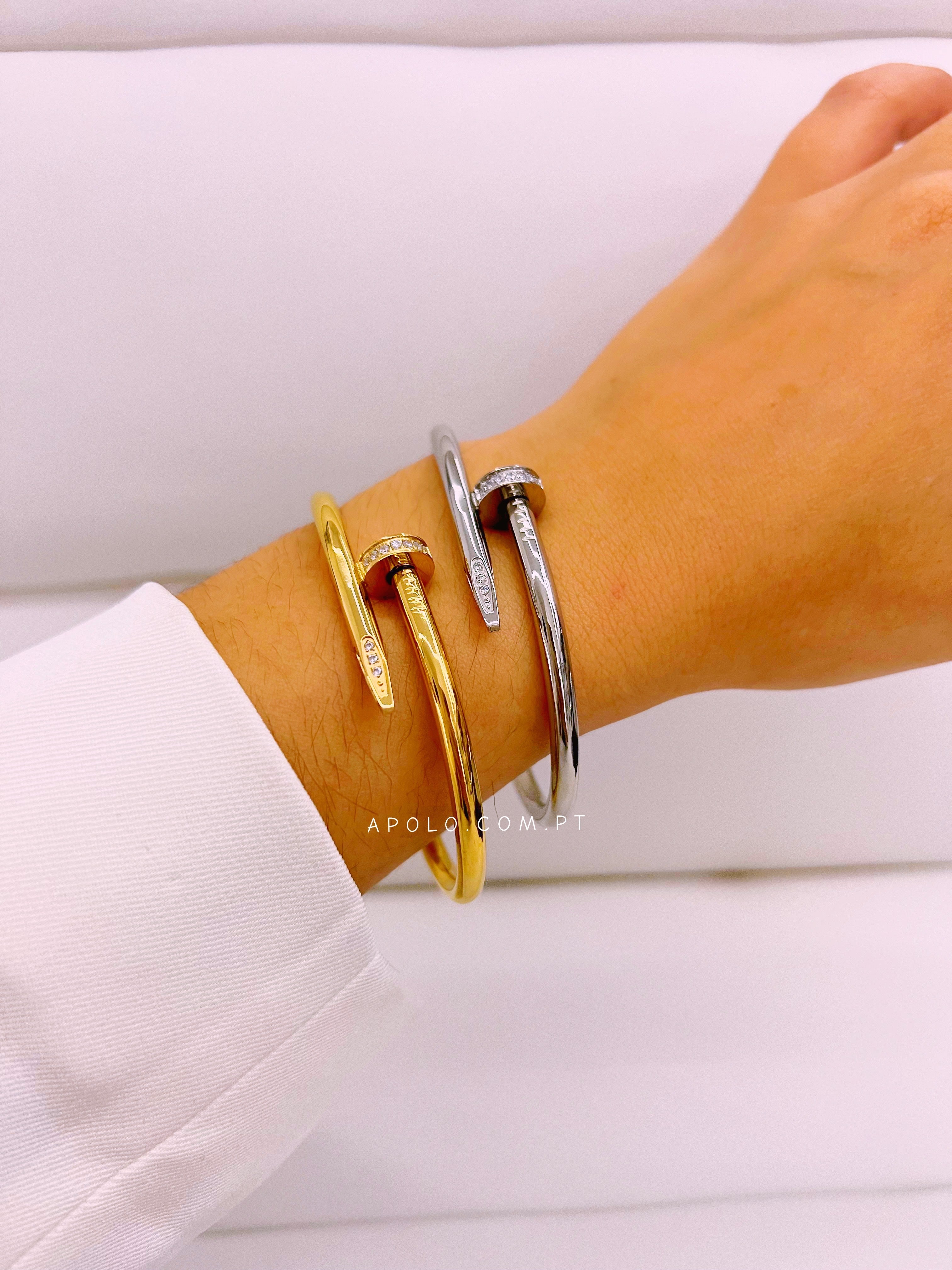 Pulseira rígida efeito prego com brilhantes | 2 cores