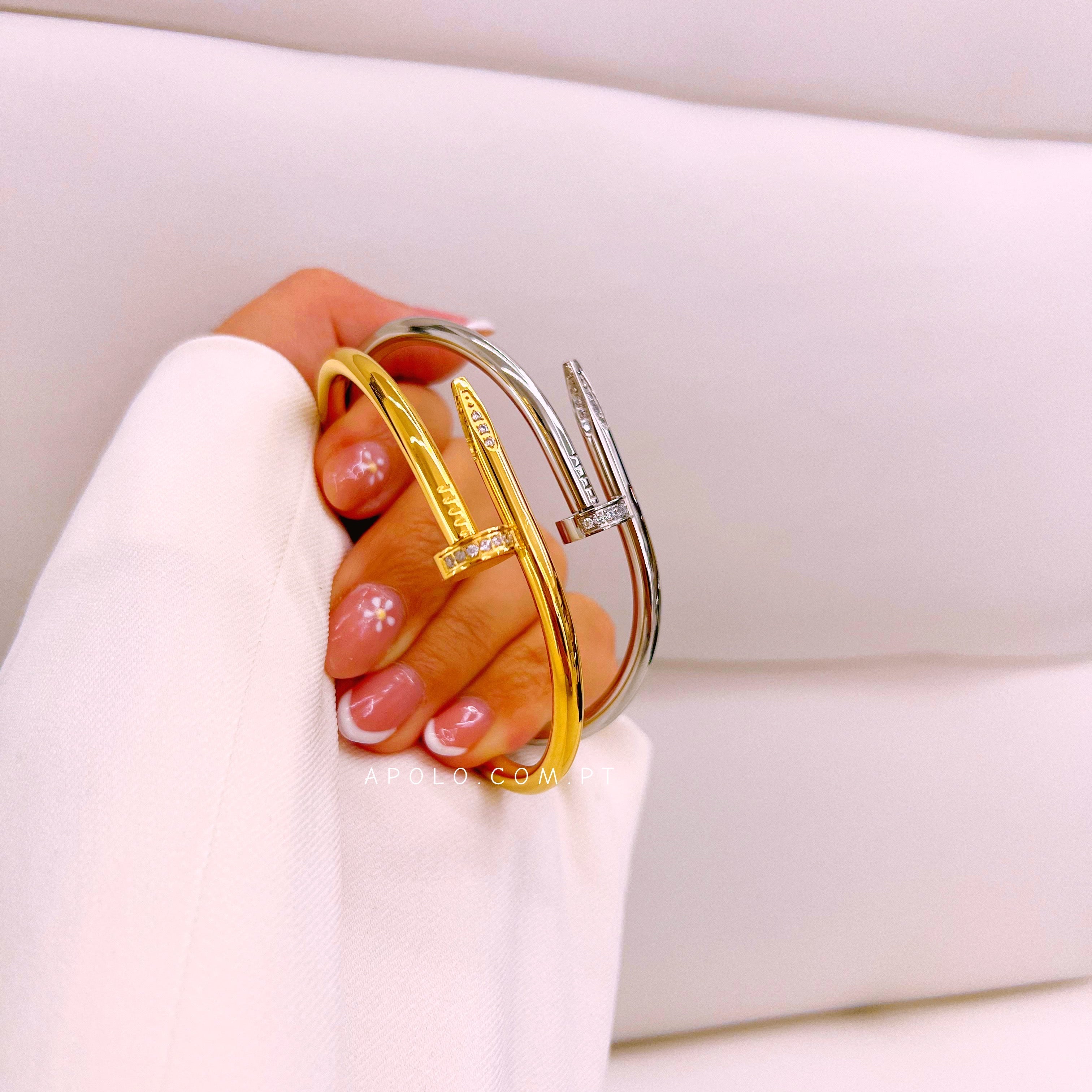 Pulseira rígida efeito prego com brilhantes | 2 cores