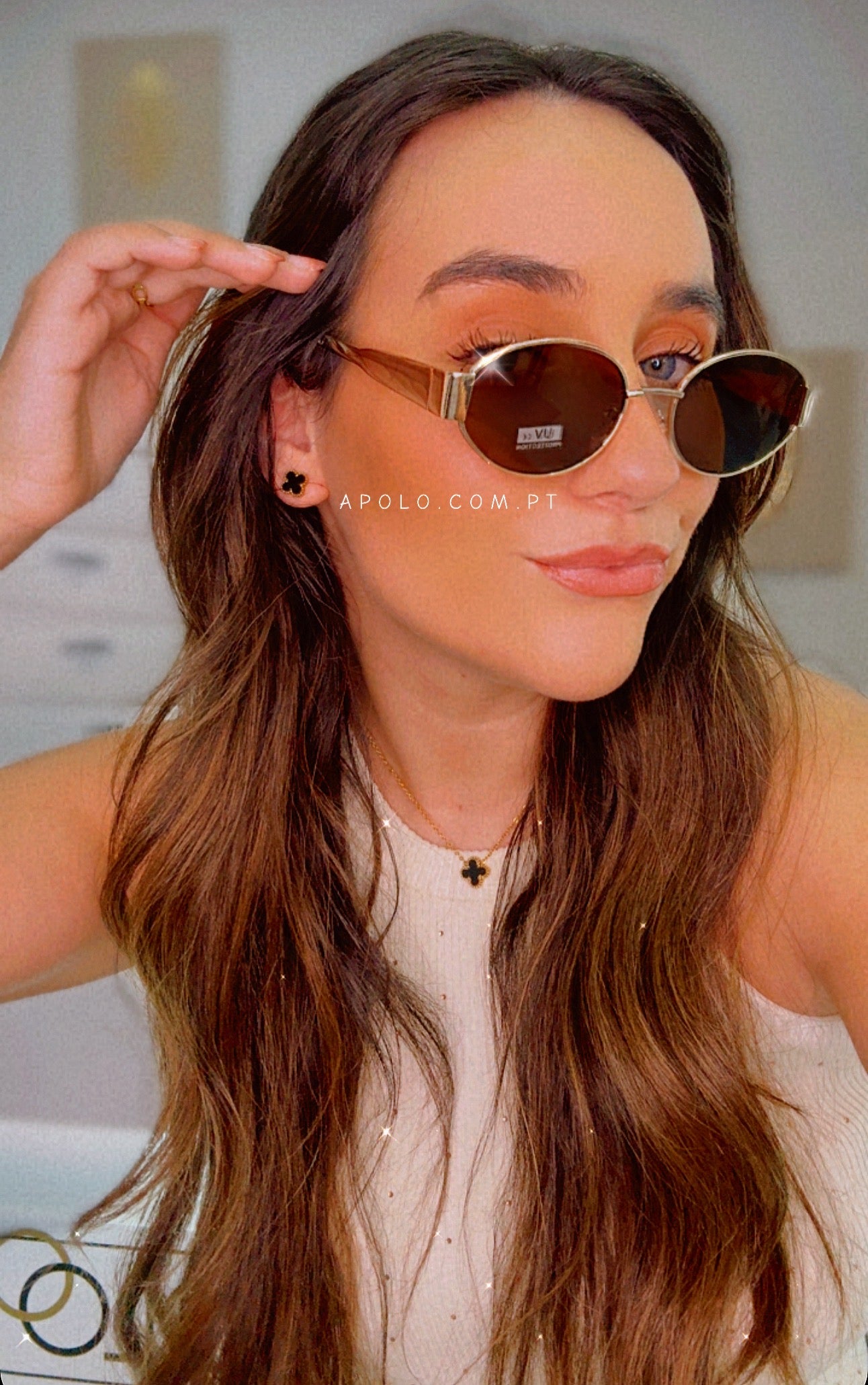 Óculos ovais armação de metal | Dourados com lente castanha