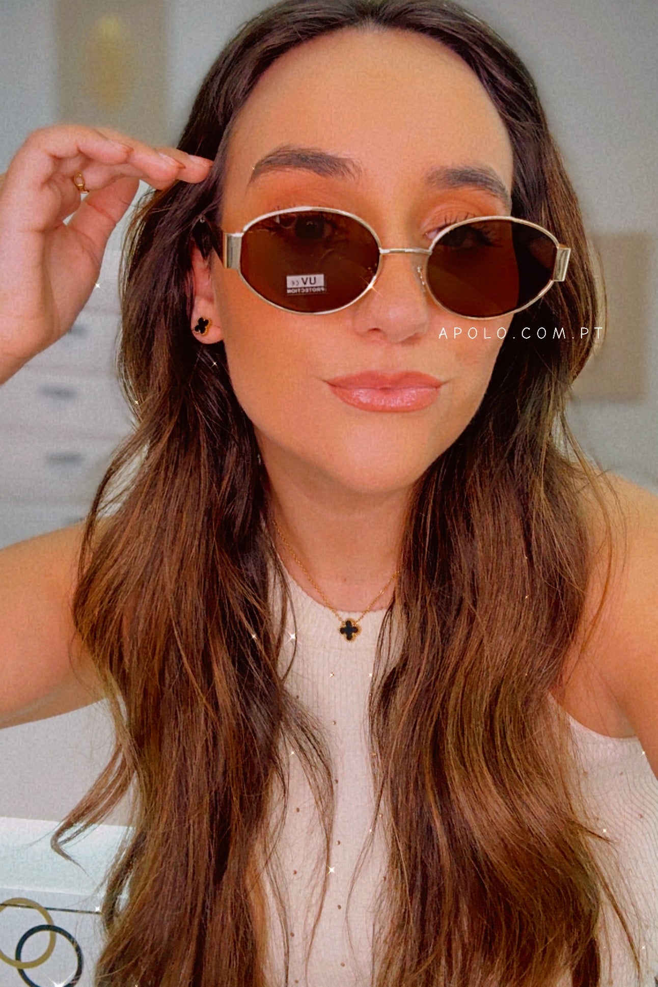 Óculos ovais armação de metal | Dourados com lente castanha