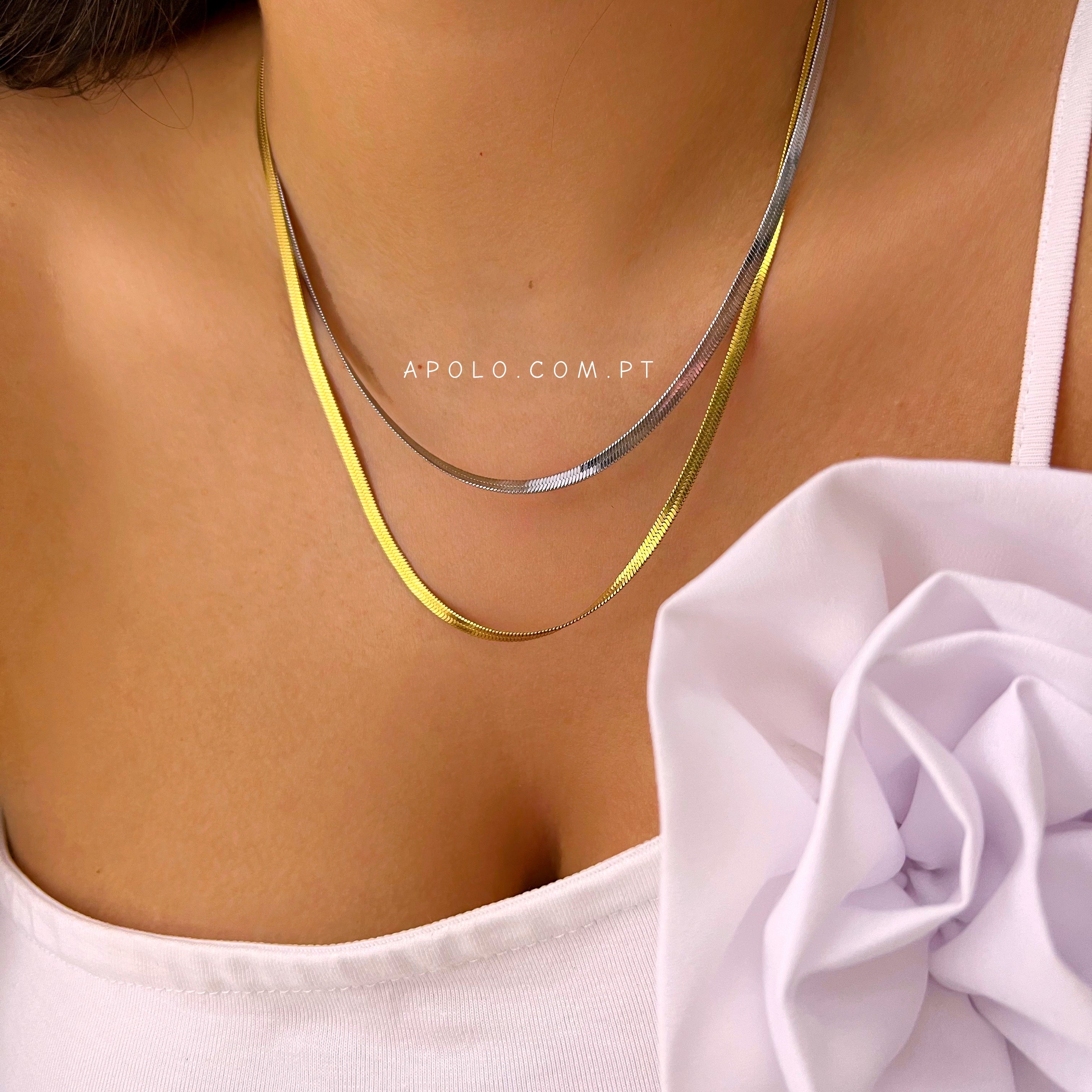 Colar malha achatada fina | 2 cores
