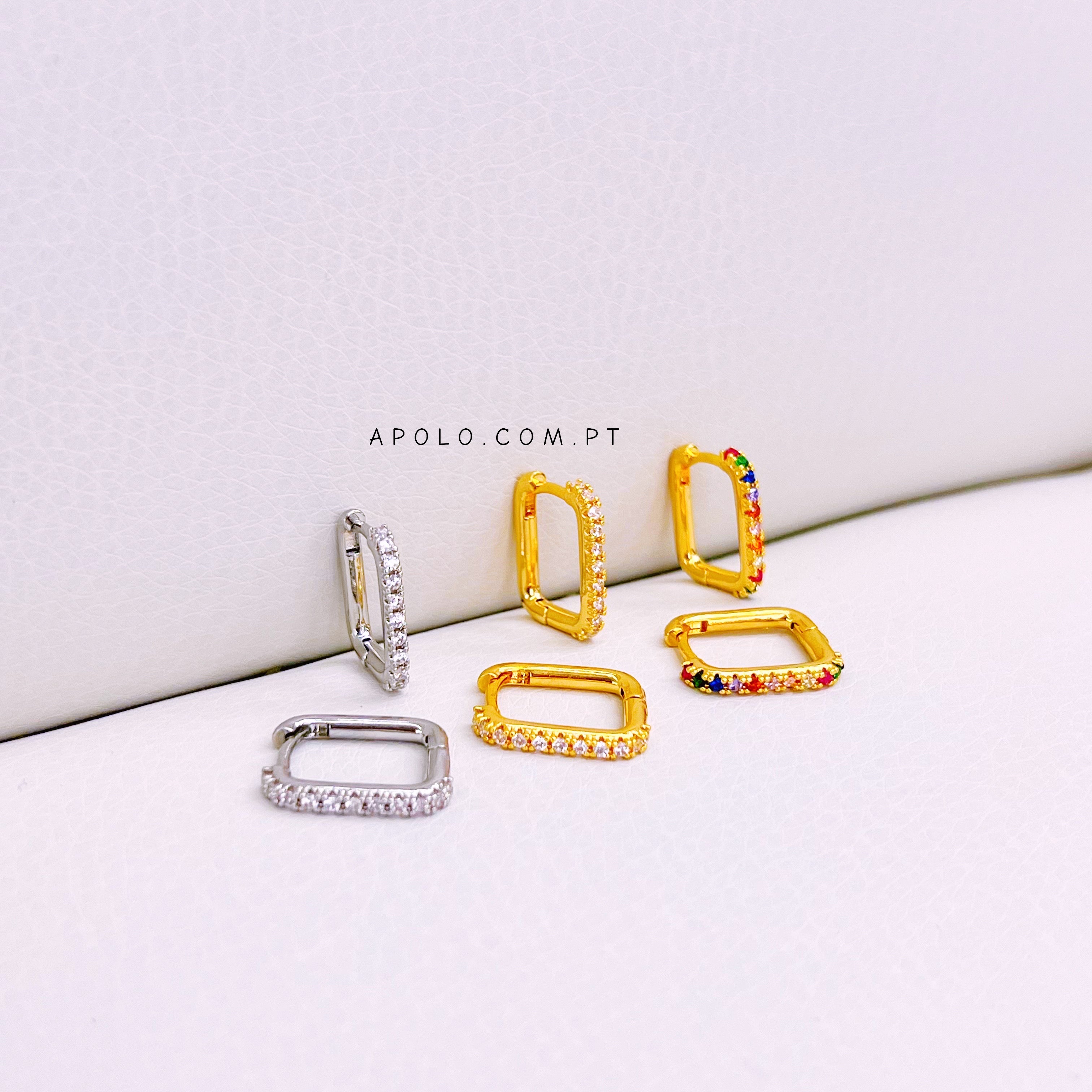 Argolinhas retangulares com zircónias | 3 cores