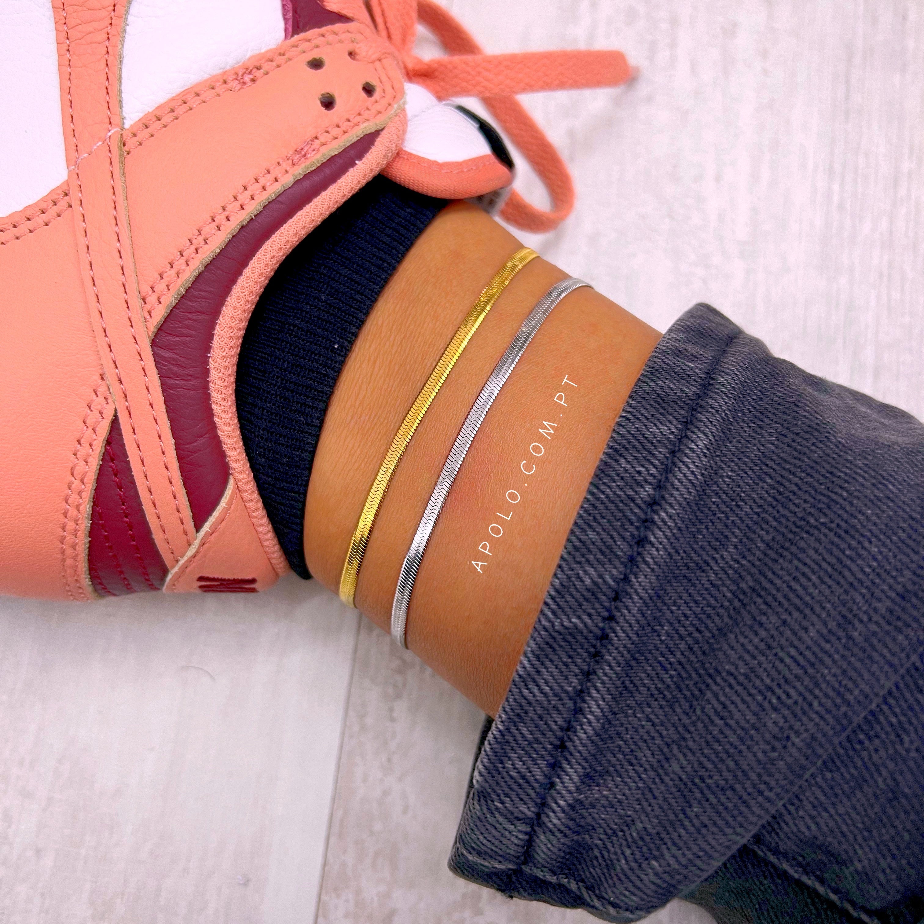 Pulseira de pé malha achatada fina | 2 cores