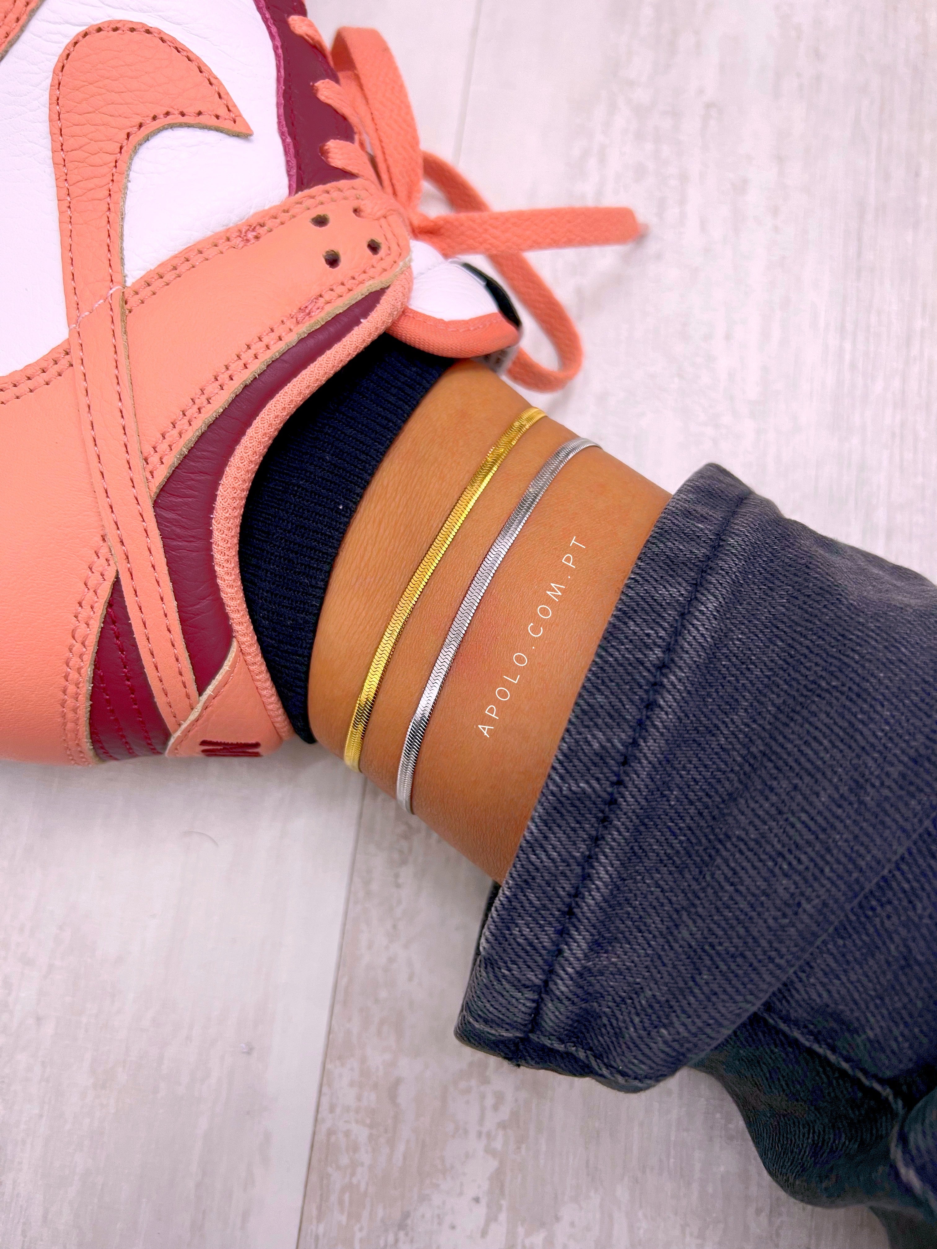 Pulseira de pé malha achatada fina | 2 cores