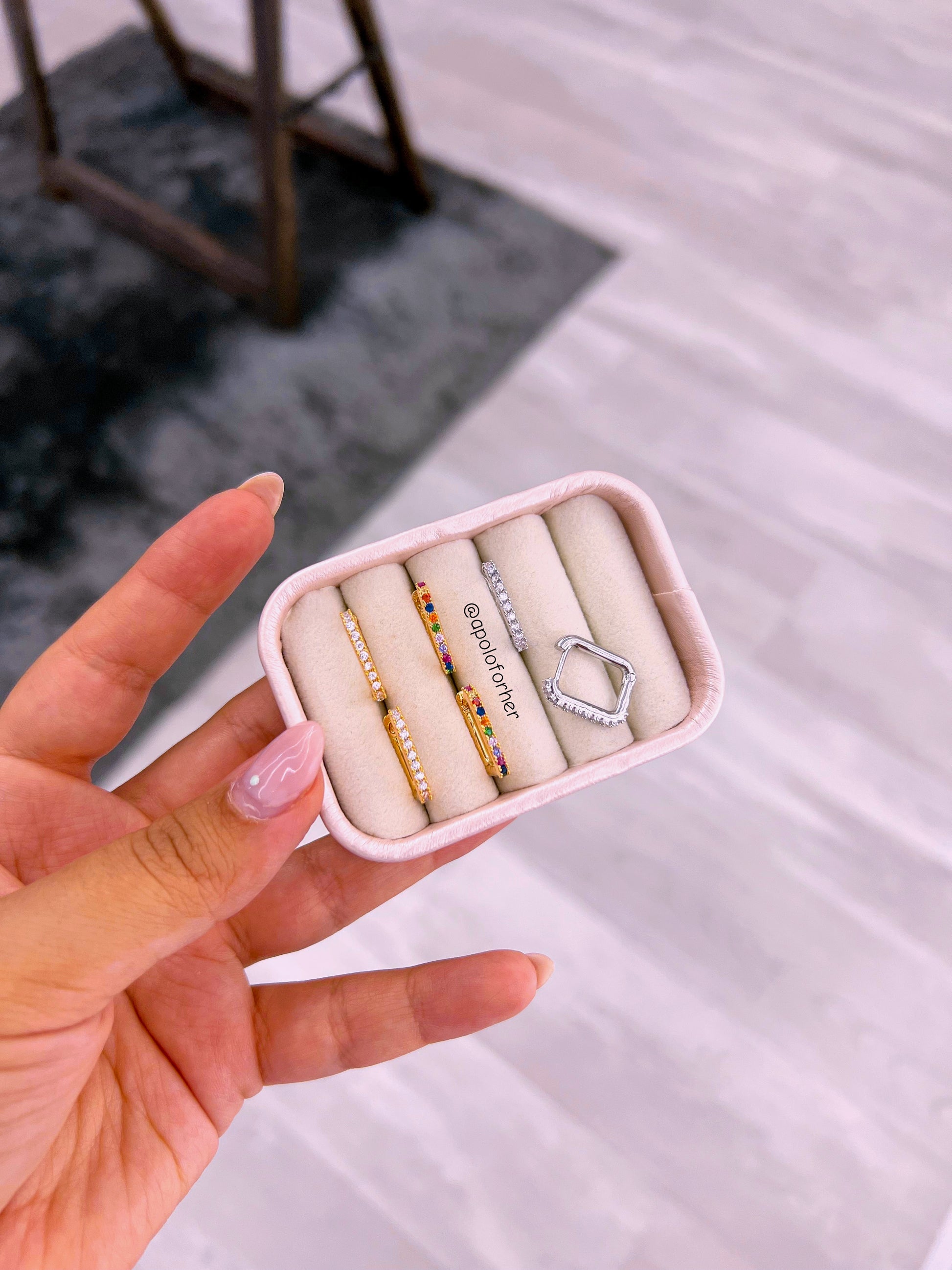 Argolinhas retangulares com zircónias | 3 cores