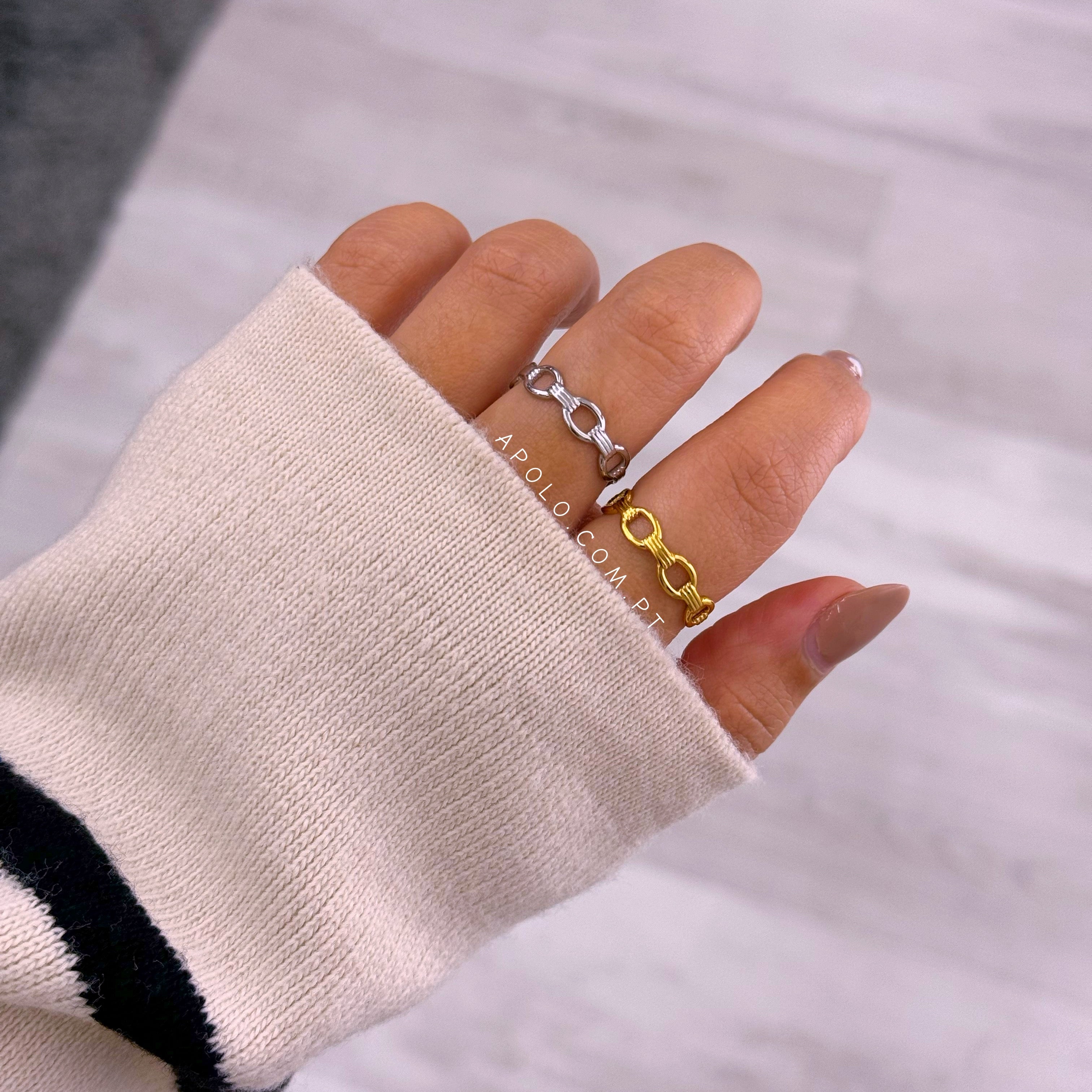 Anel ajustável corrente com relevos | 2 Cores