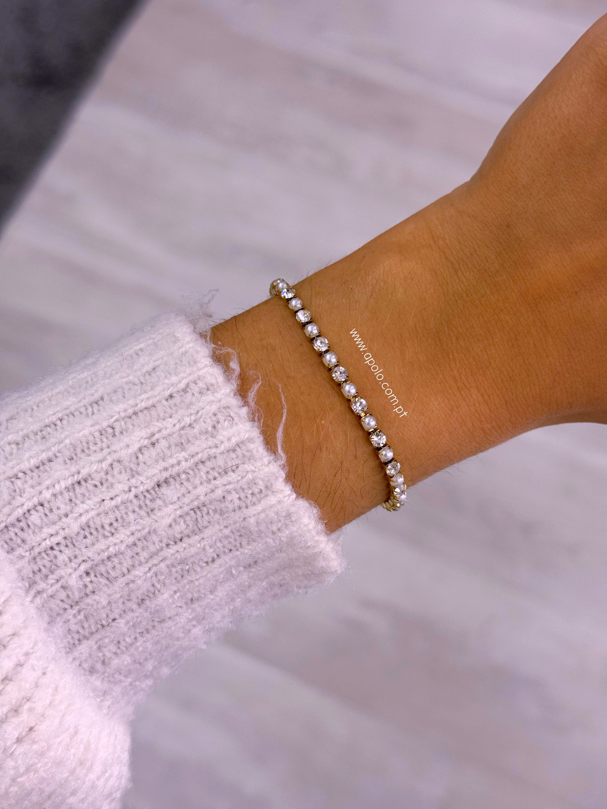 Pulseira efeito riviera com pérolas | Dourado