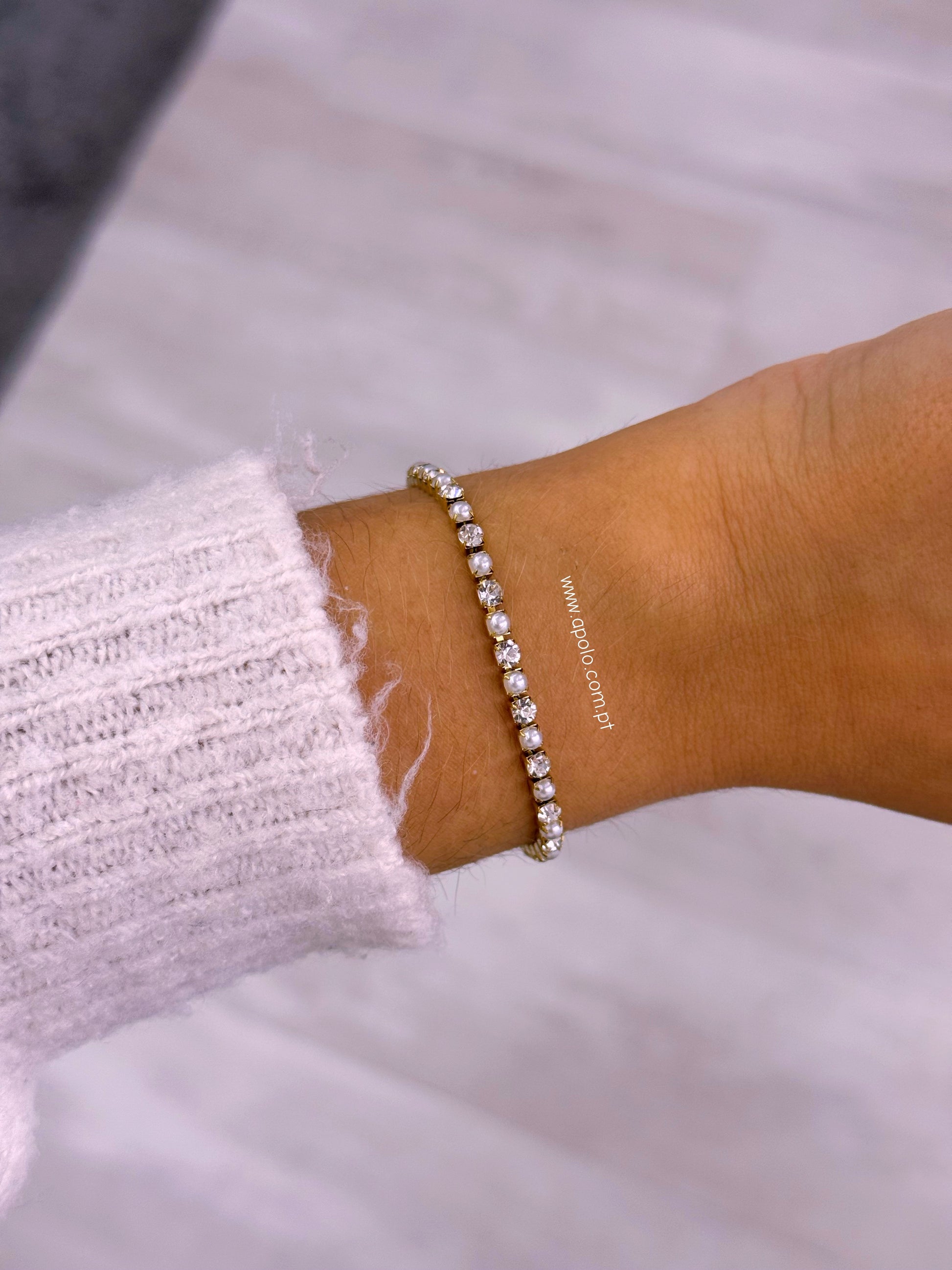 Pulseira efeito riviera com pérolas | Dourado