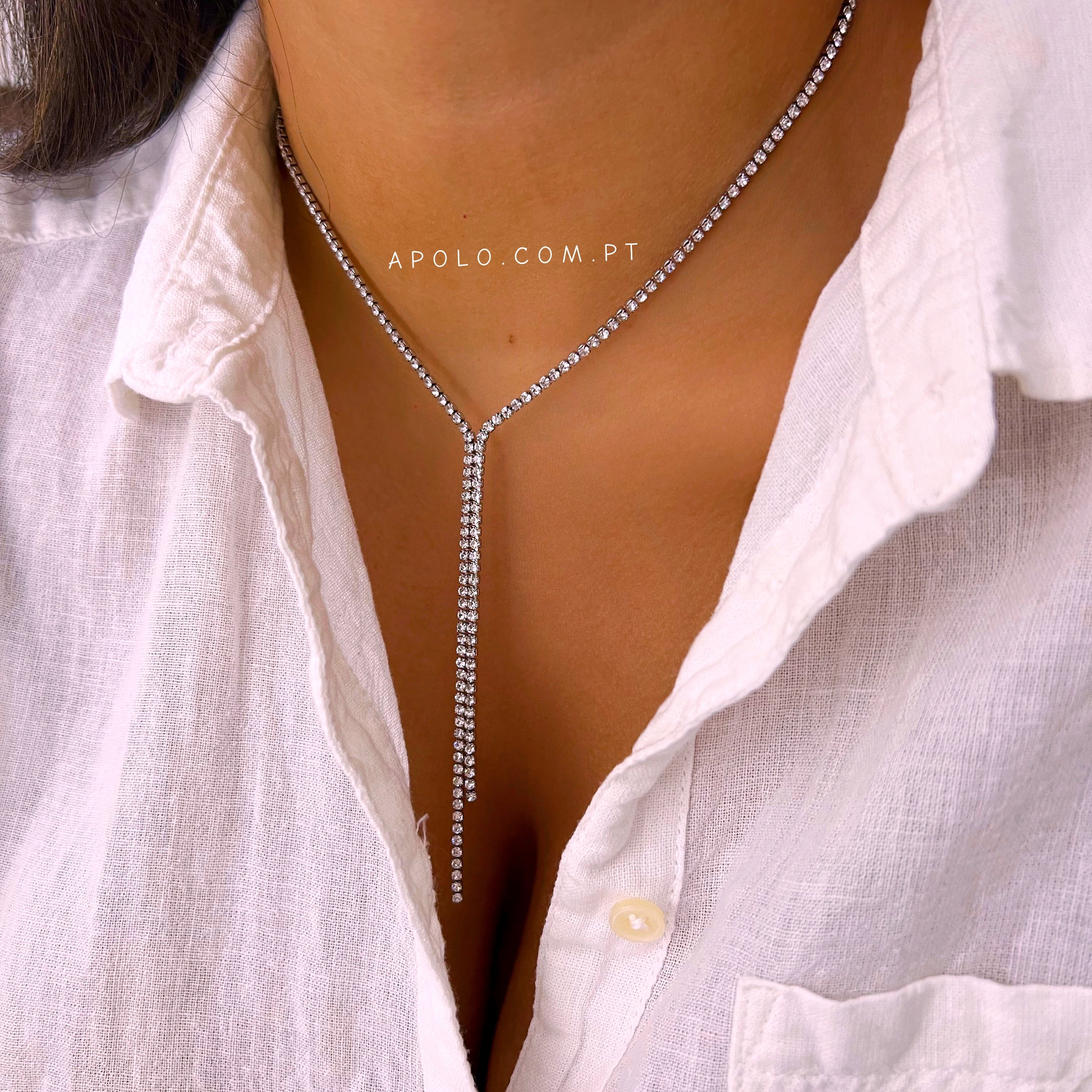 Colar riviera com efeito pendente | Prateado