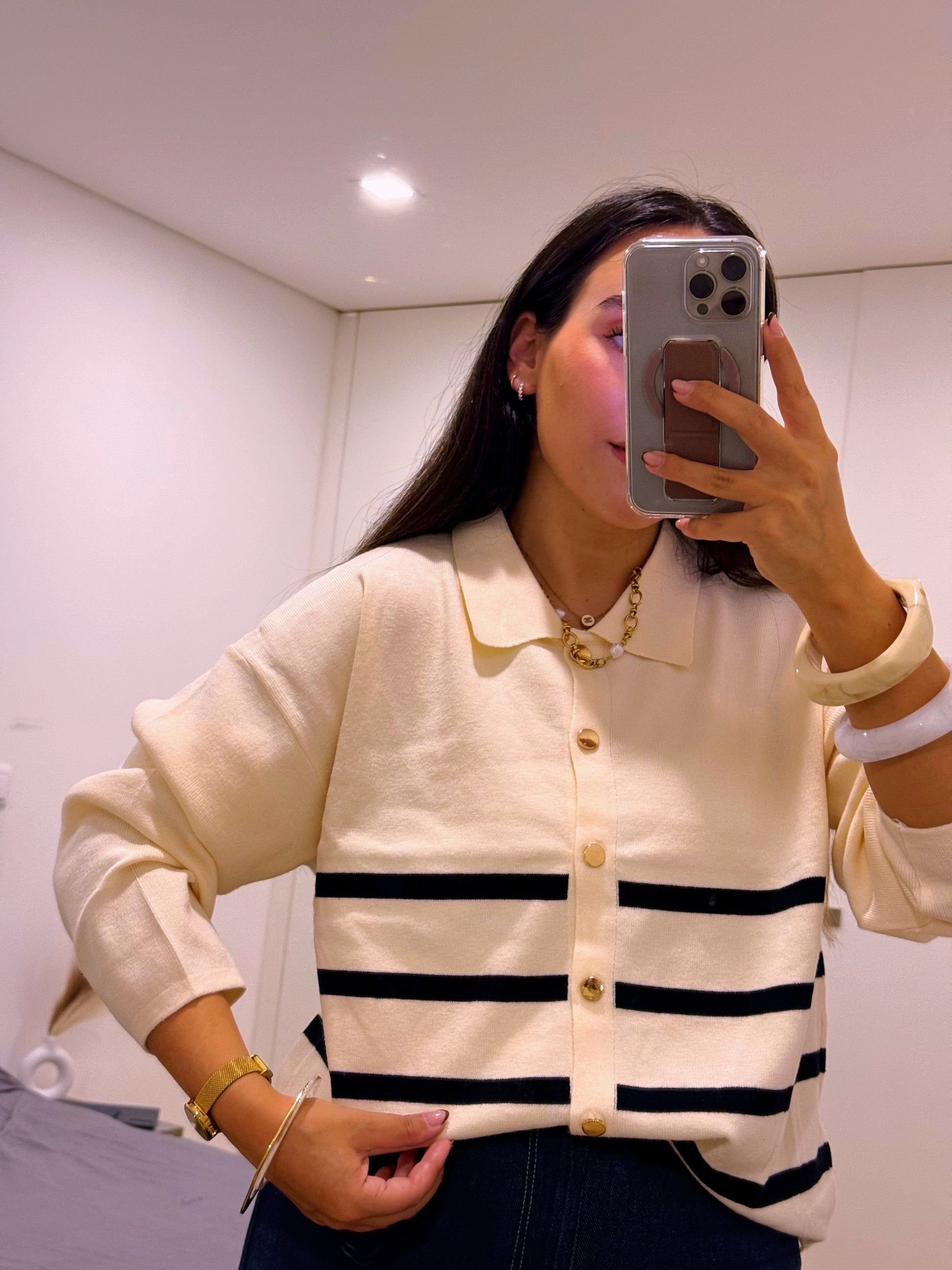 Camisola/Casaco com botões dourados e riscas - 5 cores