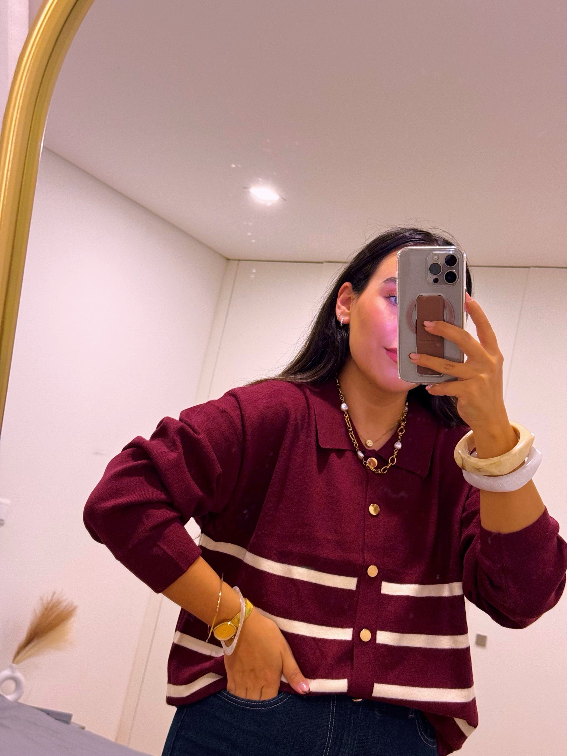 Camisola/Casaco com botões dourados e riscas - 5 cores