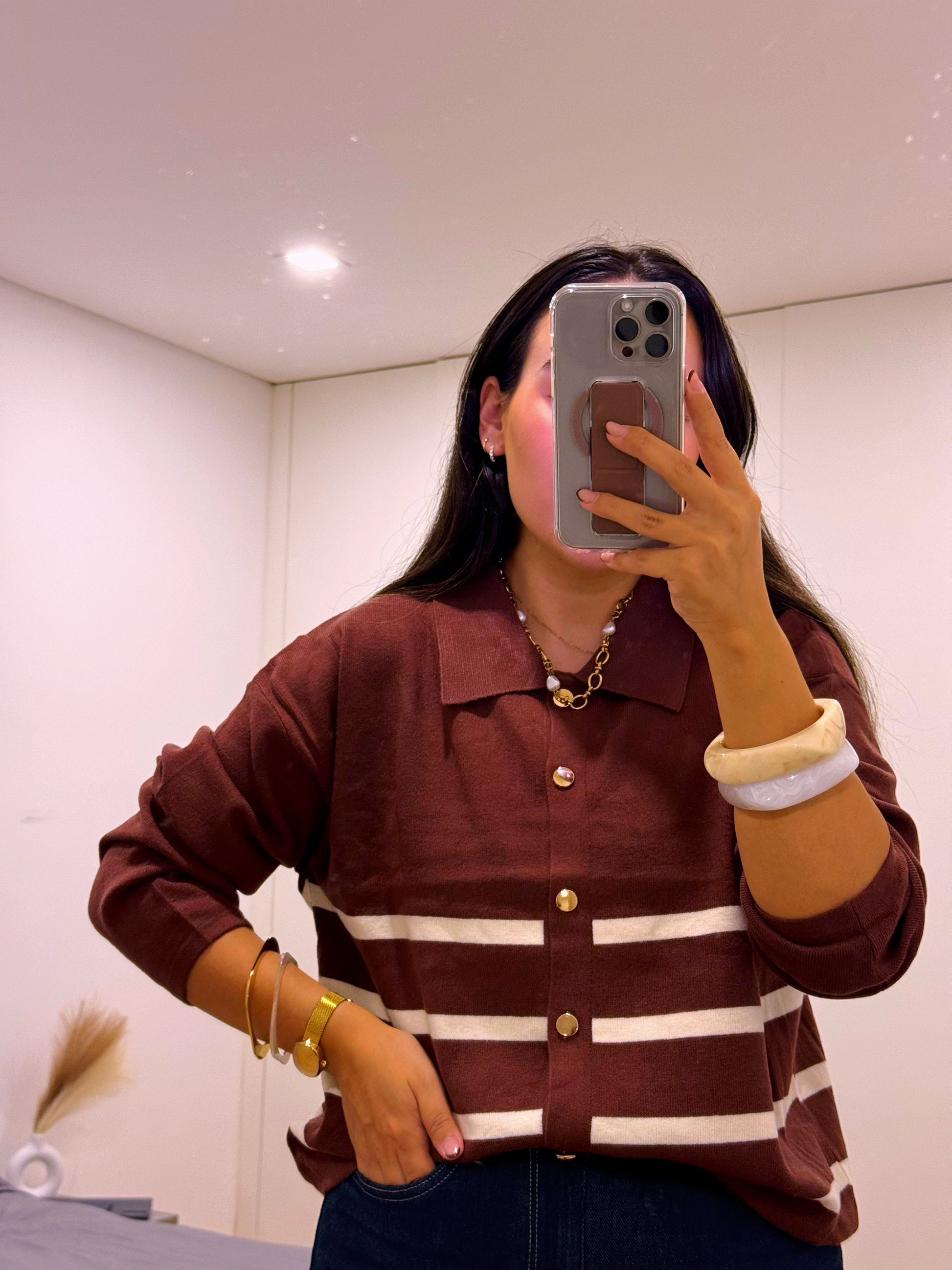 Camisola/Casaco com botões dourados e riscas - 5 cores