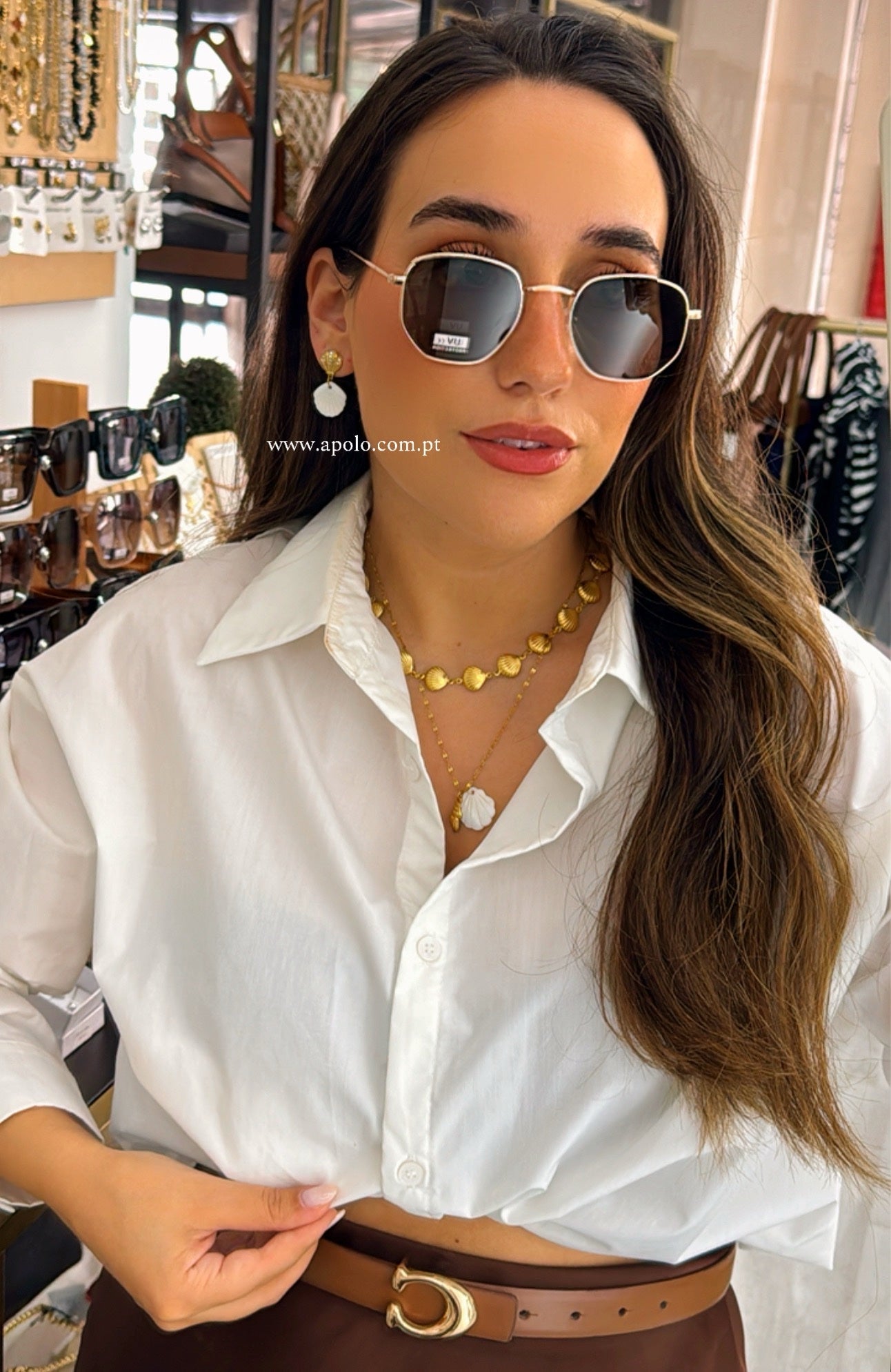 Óculos de sol lente hexagonal | Dourado