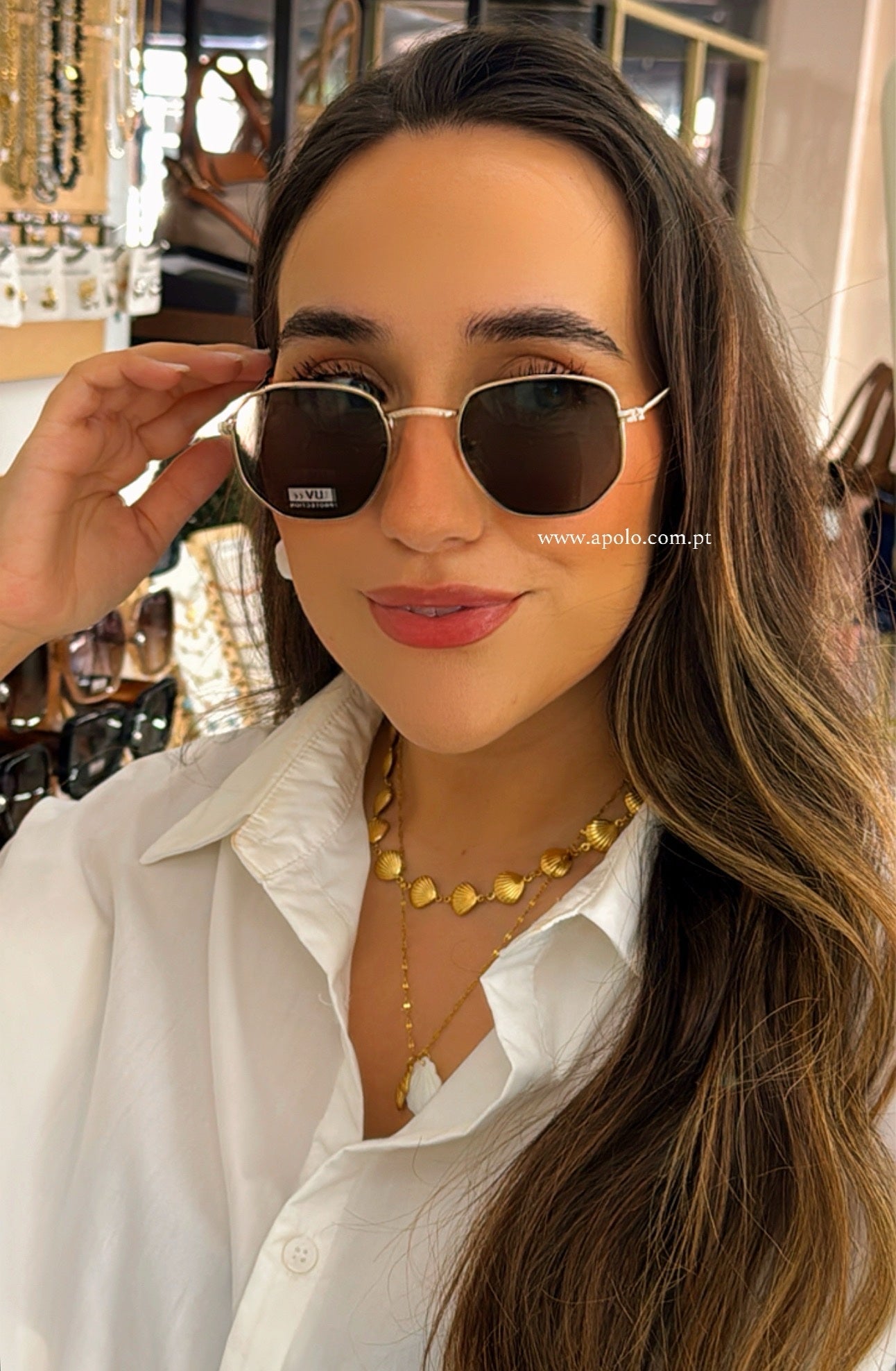 Óculos de sol lente hexagonal | Dourado