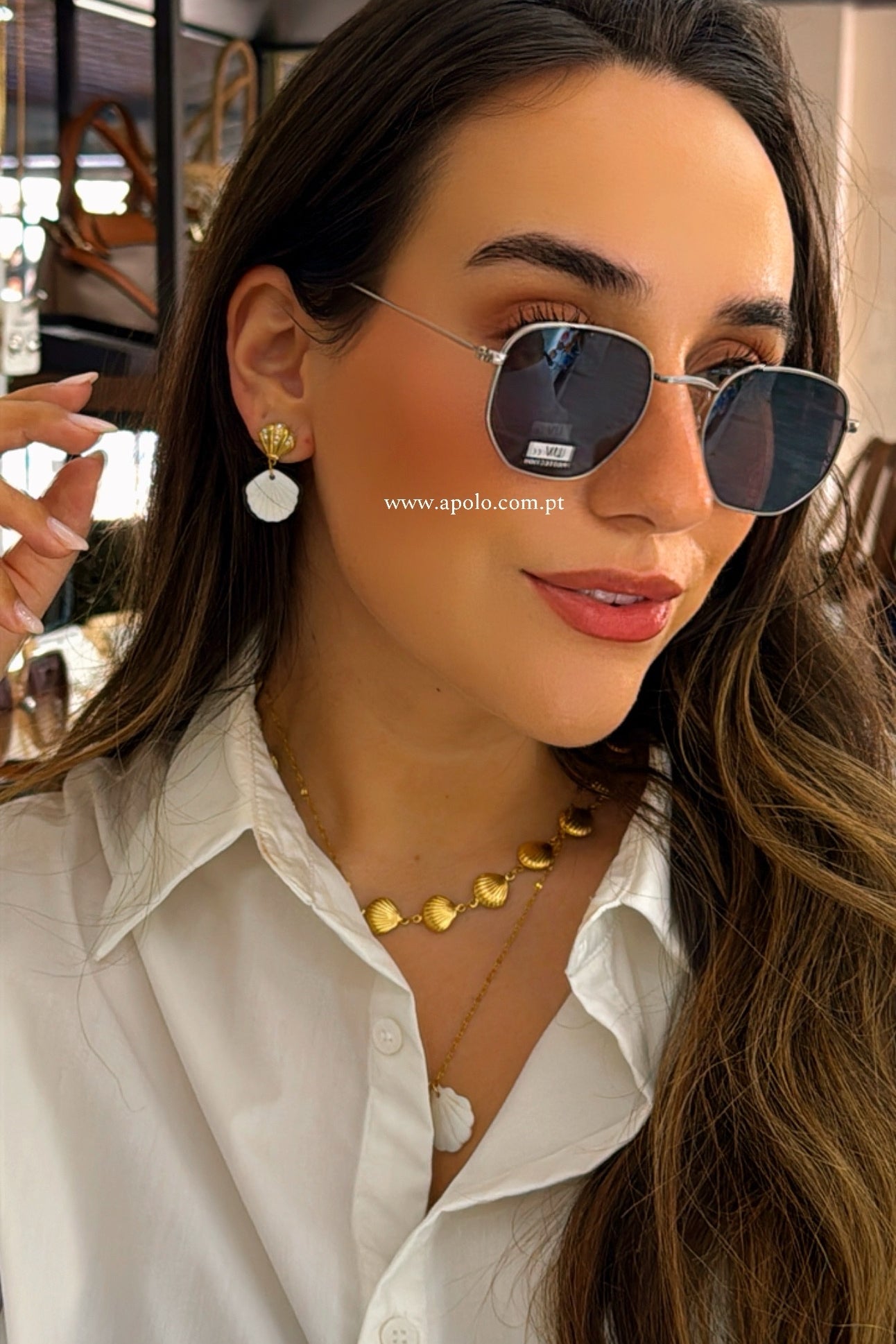 Óculos de sol lente hexagonal | Prateado