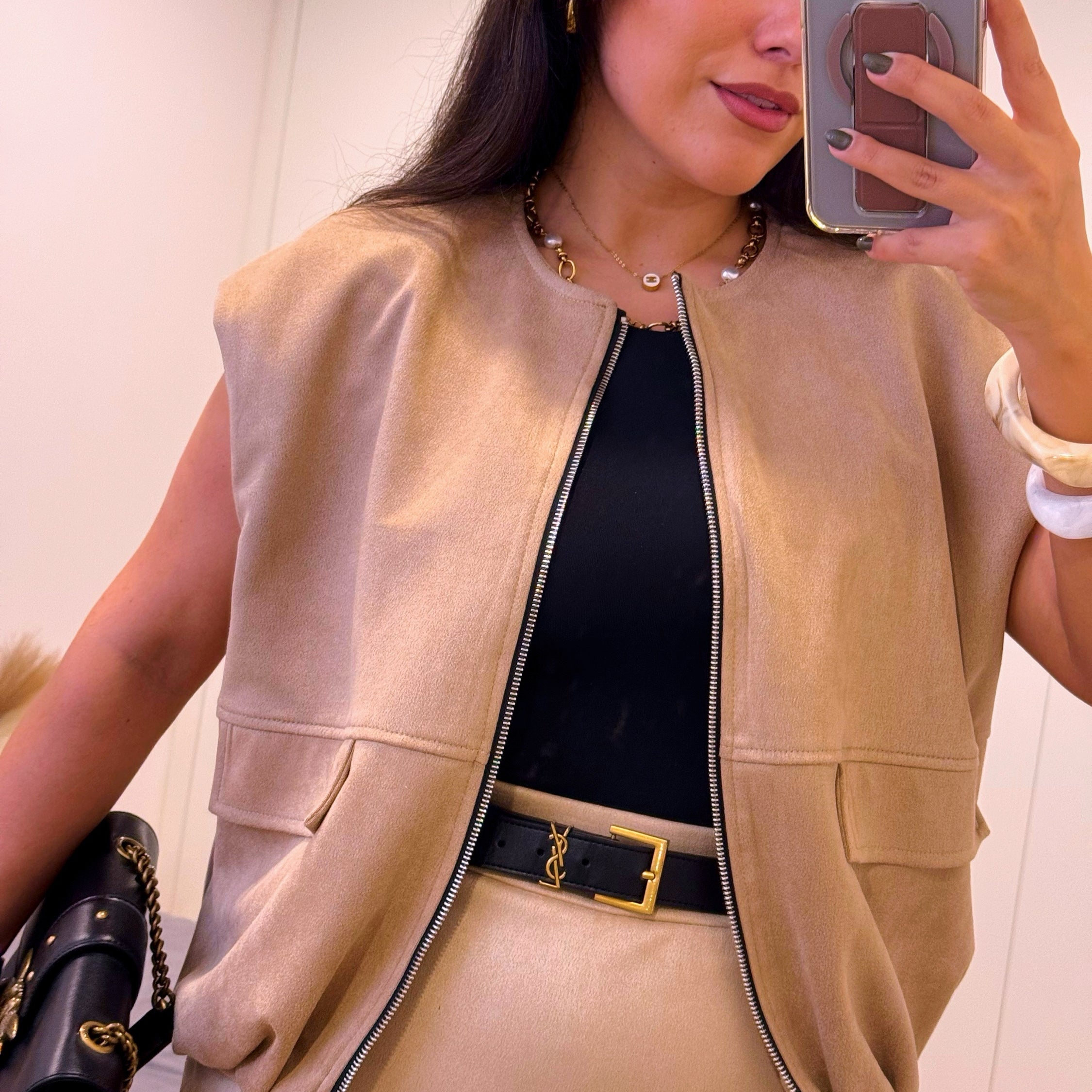 Colete com efeito camurça | Bege