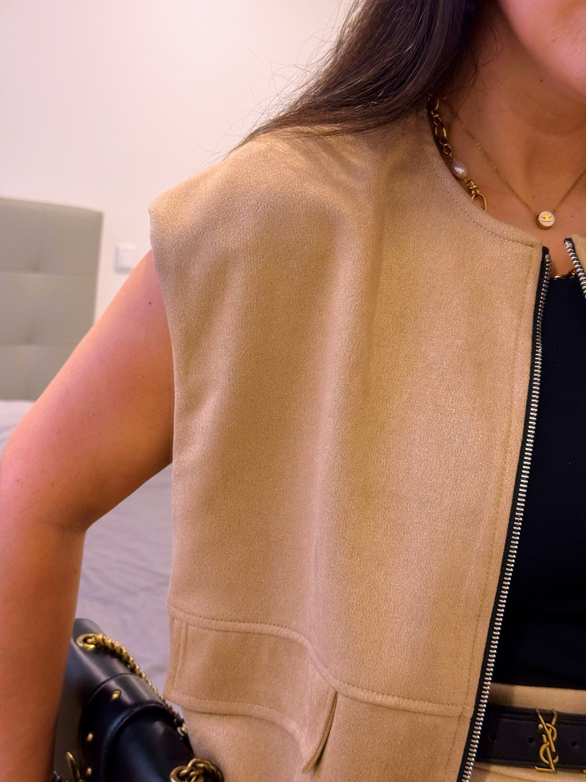 Colete com efeito camurça | Bege