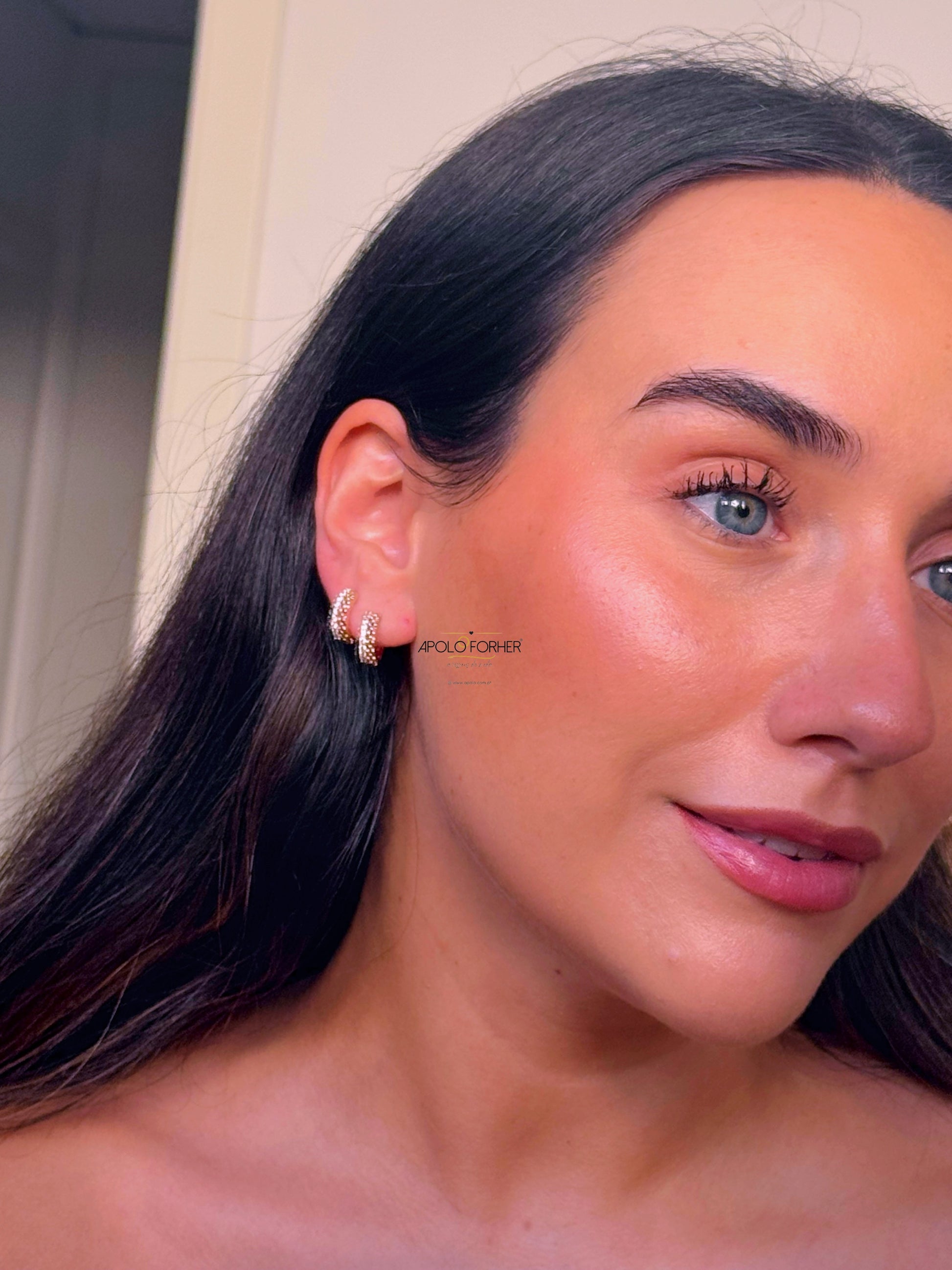 Argolinhas com efeito corrente e fila de brilhantes | Rose Gold