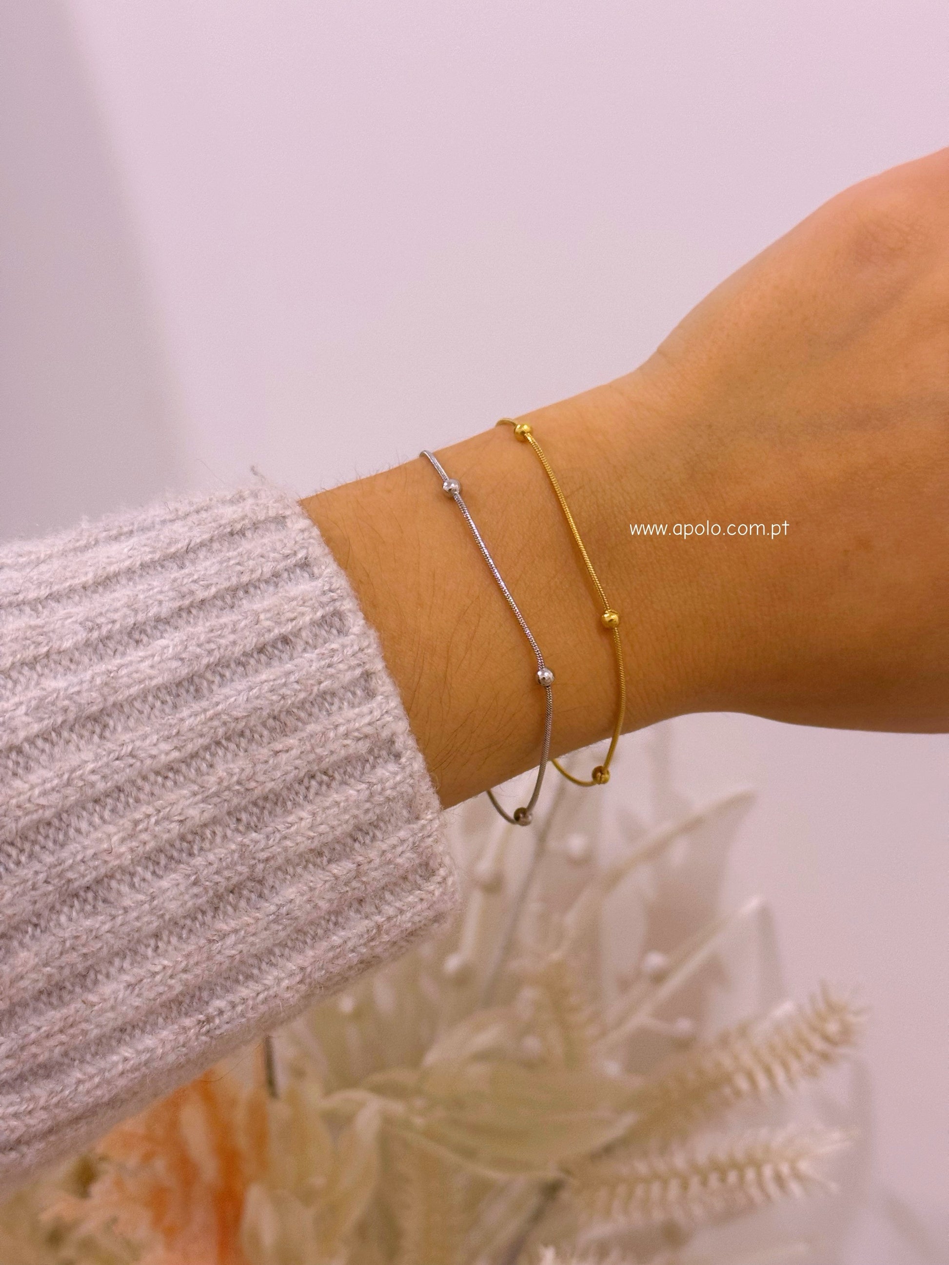 Pulseira malha redonda fininha com bolinhas | 2 Cores