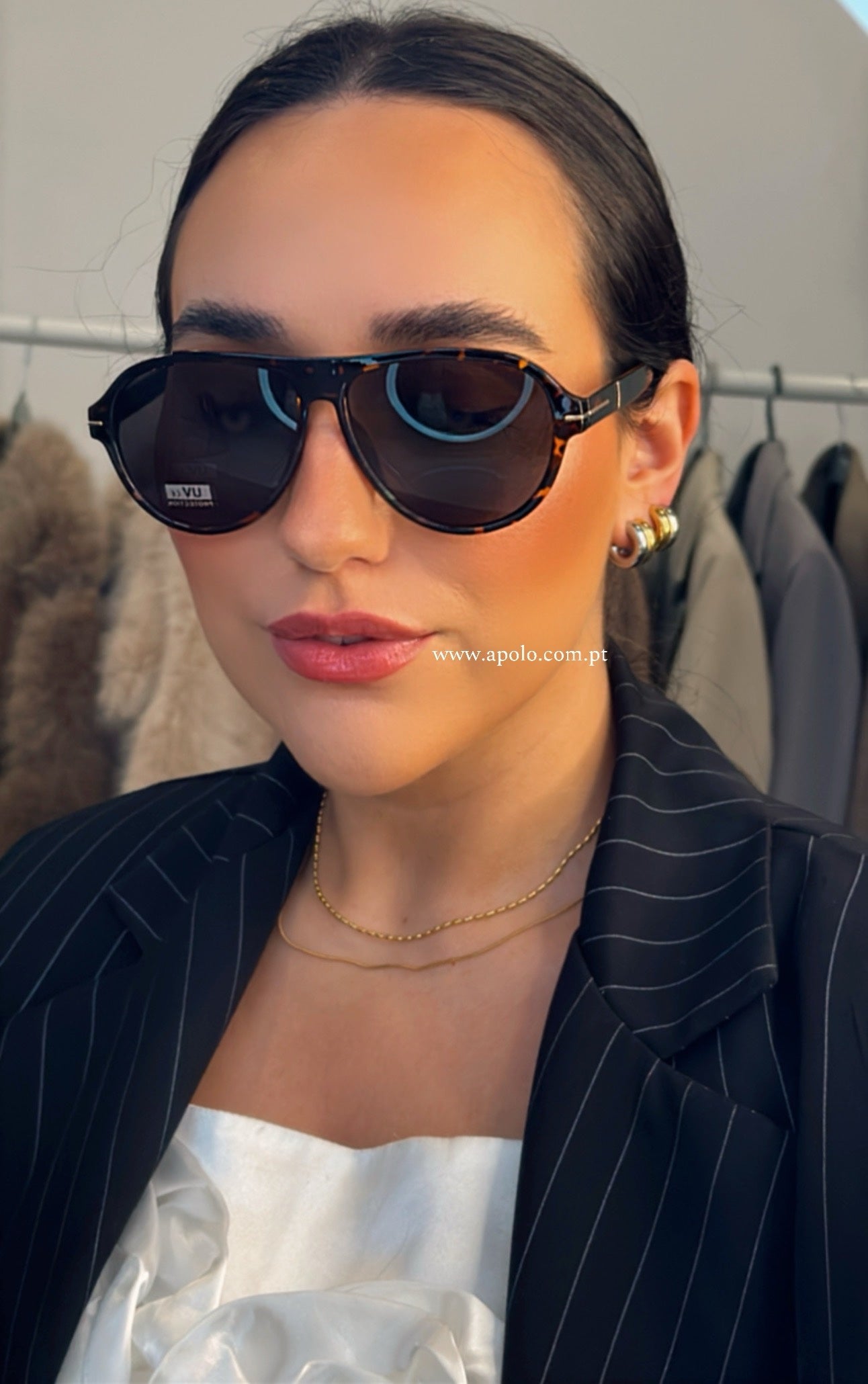 Óculos de massa estilo aviador com padrão tartaruga | Castanho