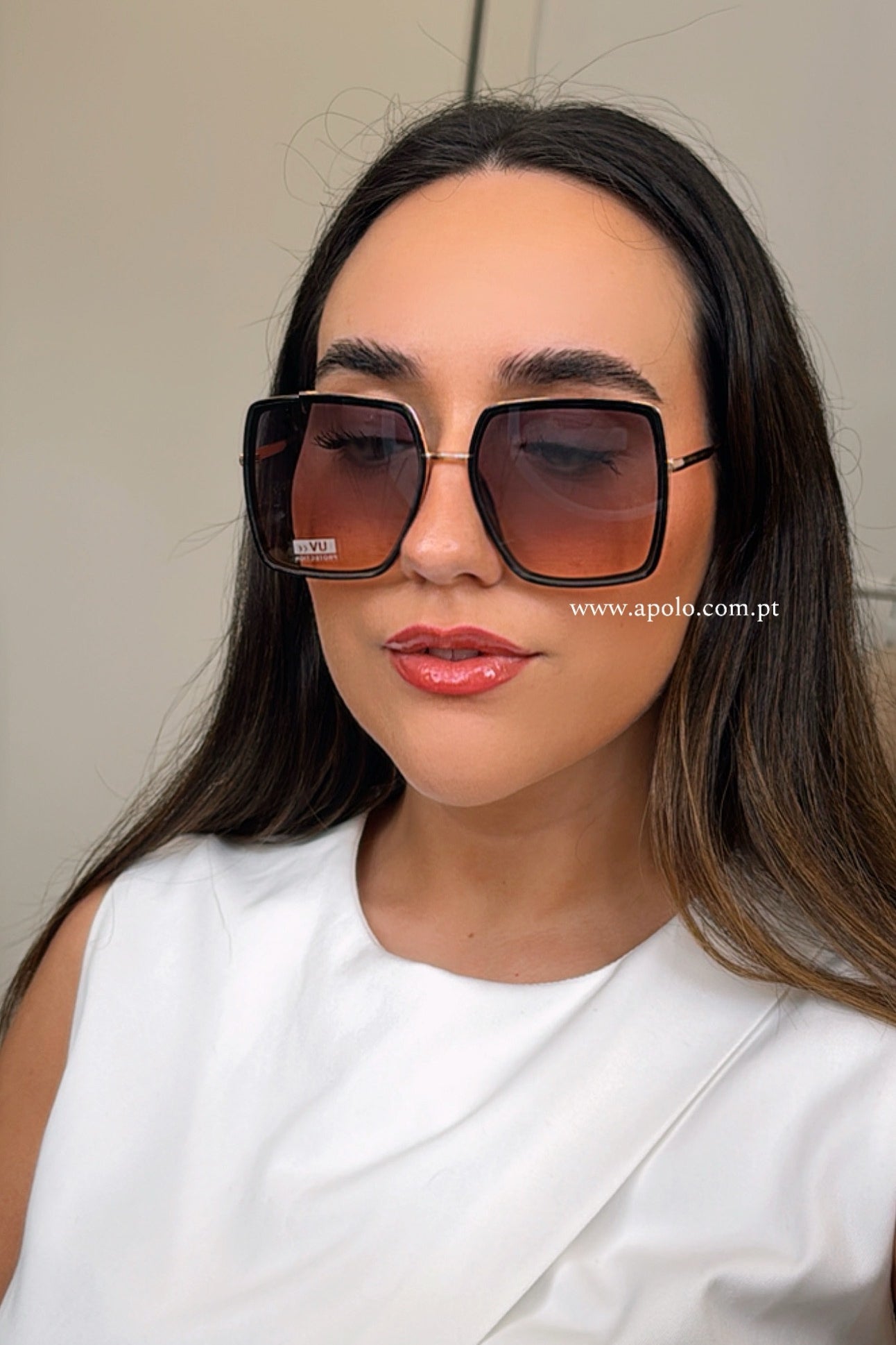 Óculos grandes com armação em massa e metal | Preto com Rose Gold