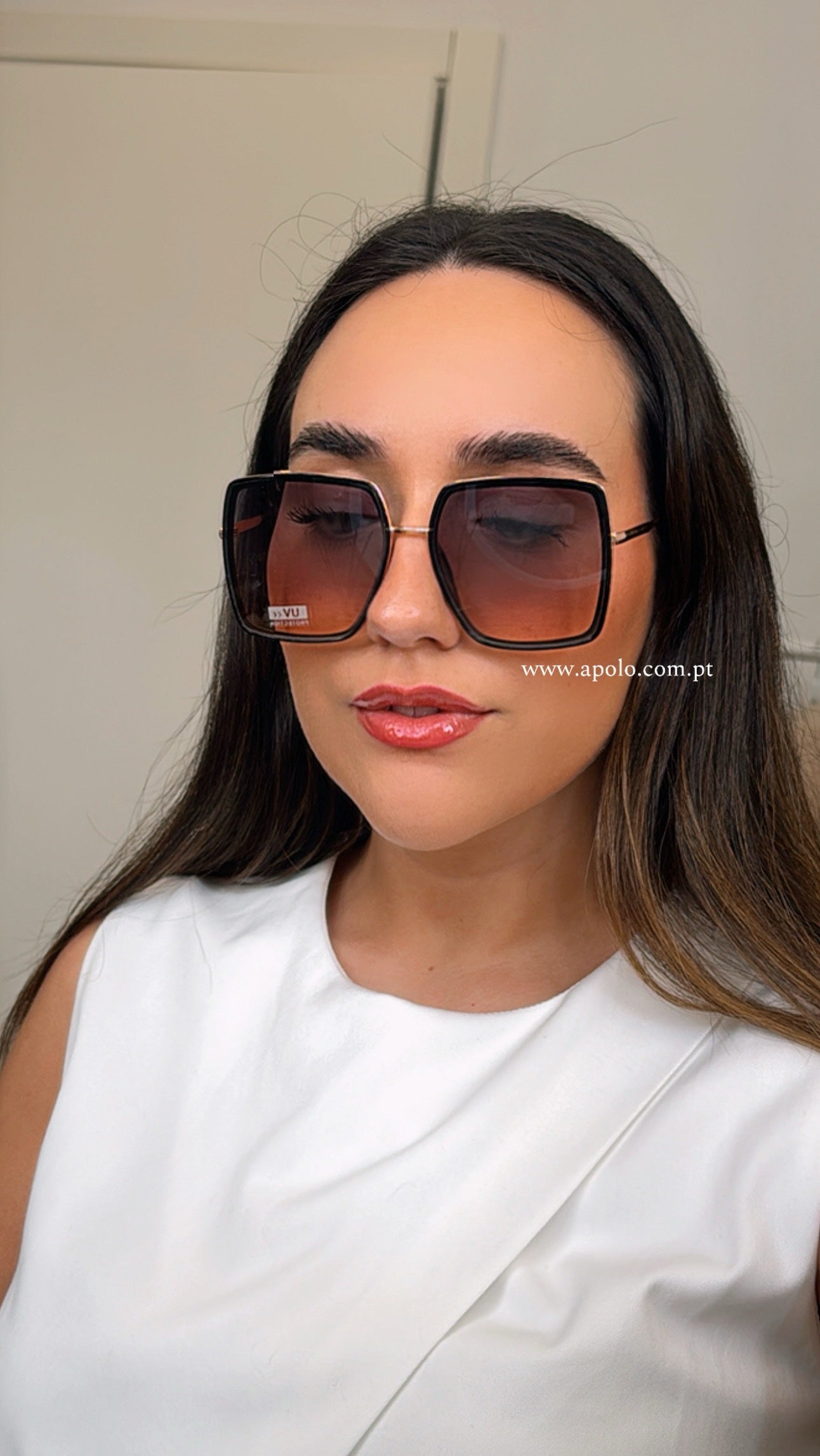 Óculos grandes com armação em massa e metal | Preto com Rose Gold