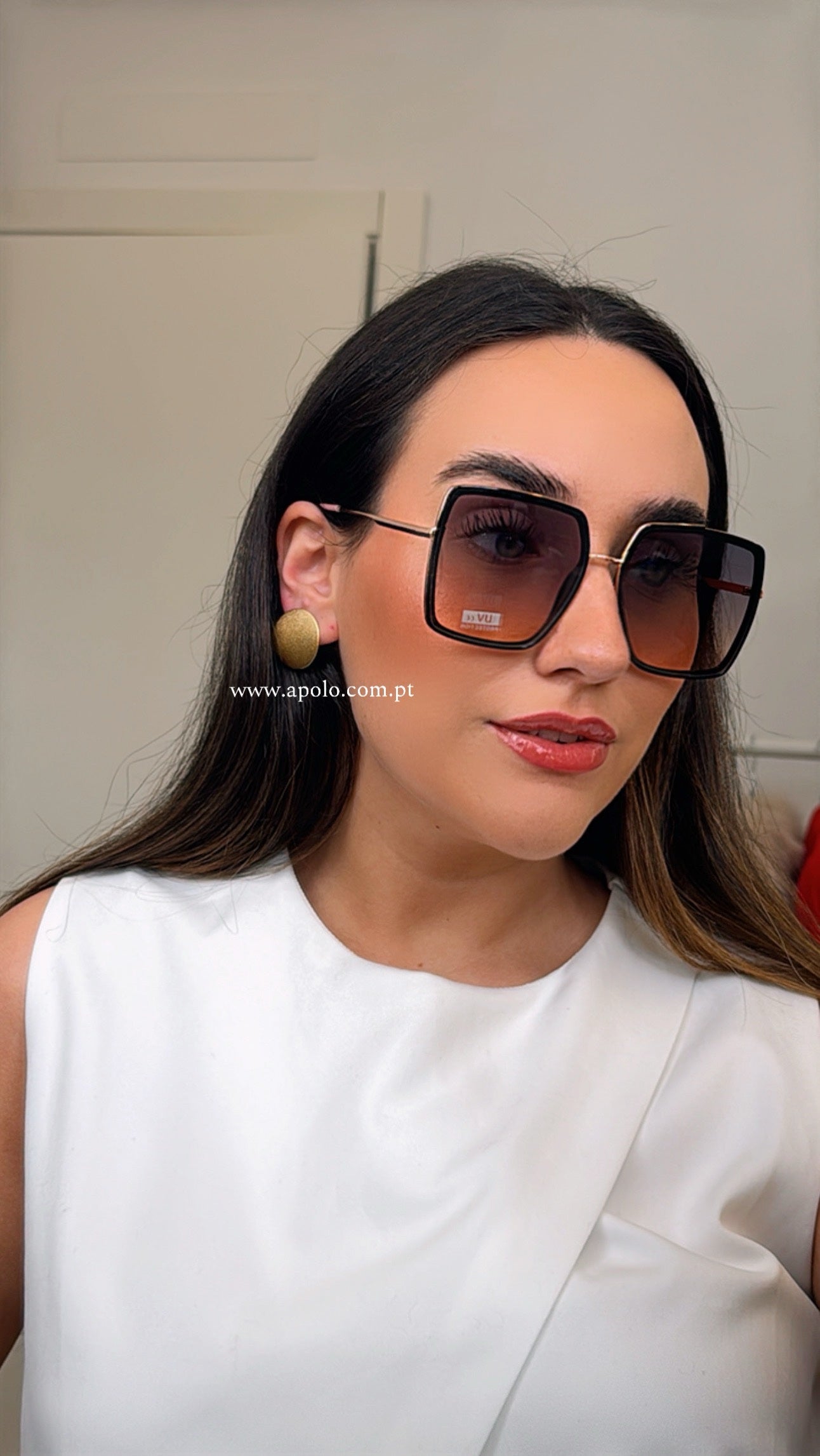 Óculos grandes com armação em massa e metal | Preto com Rose Gold