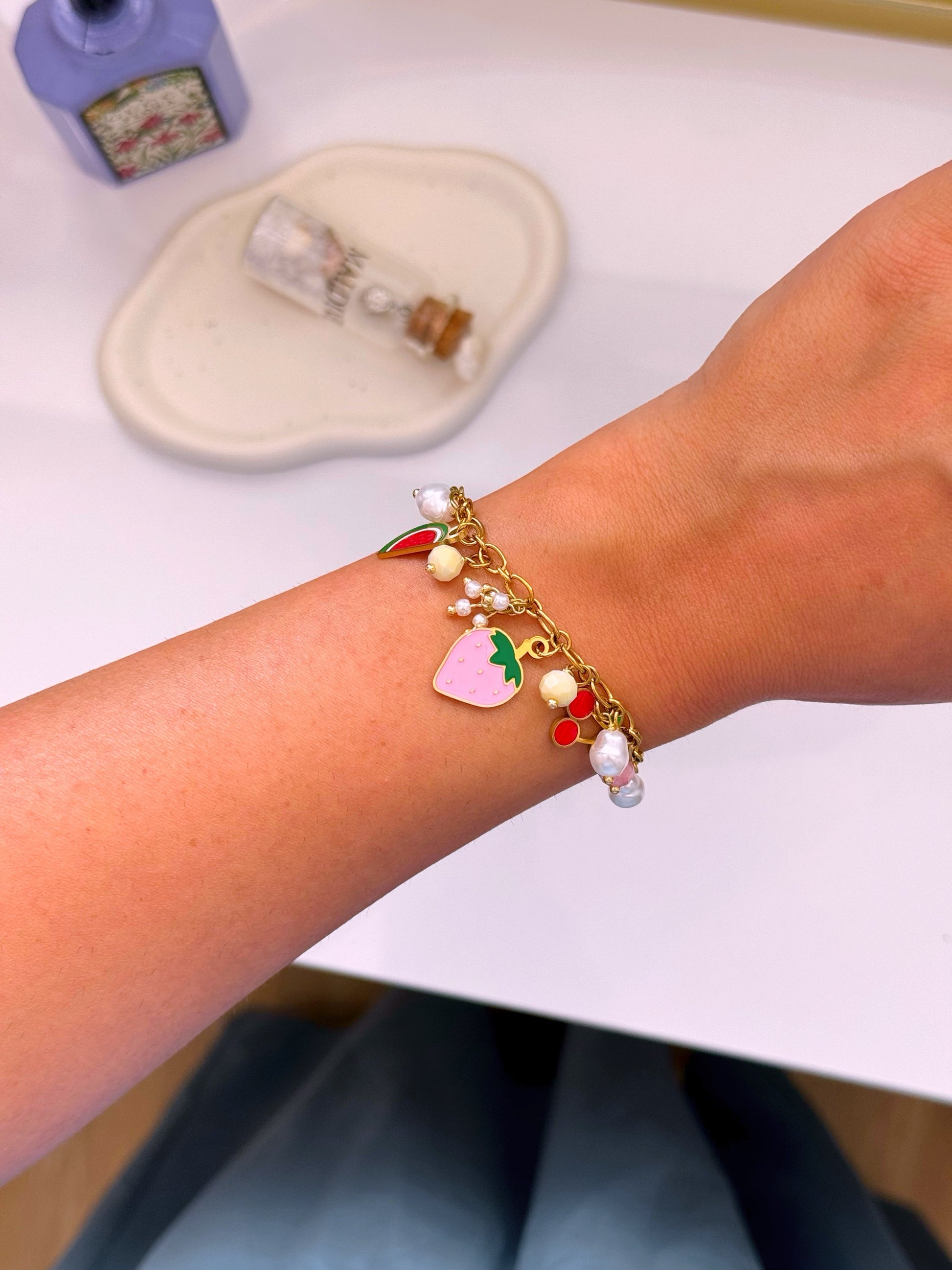 Pulseira corrente com pendentes "Frutas" | Dourado