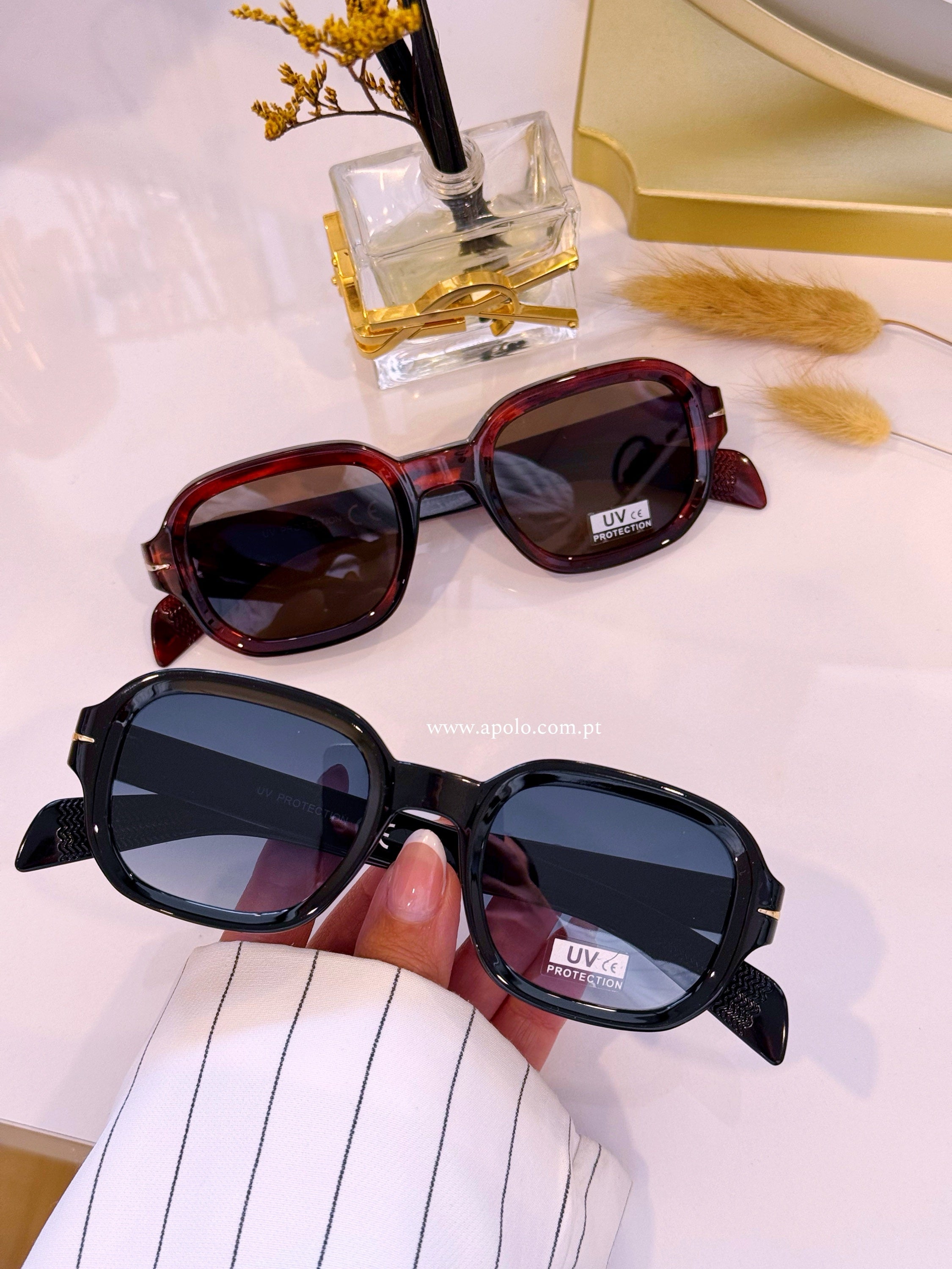 Óculos de sol armação de massa com pormenor metálico | 2 Cores