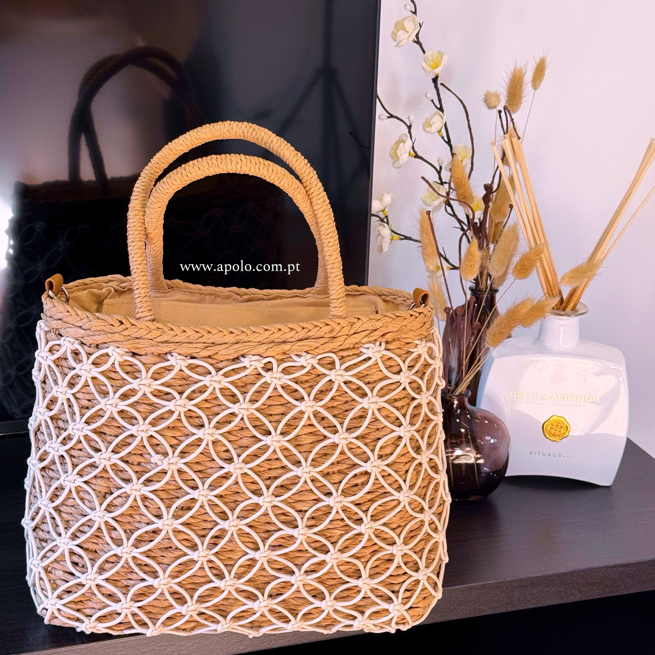 Mala de palha • com entrançado branco