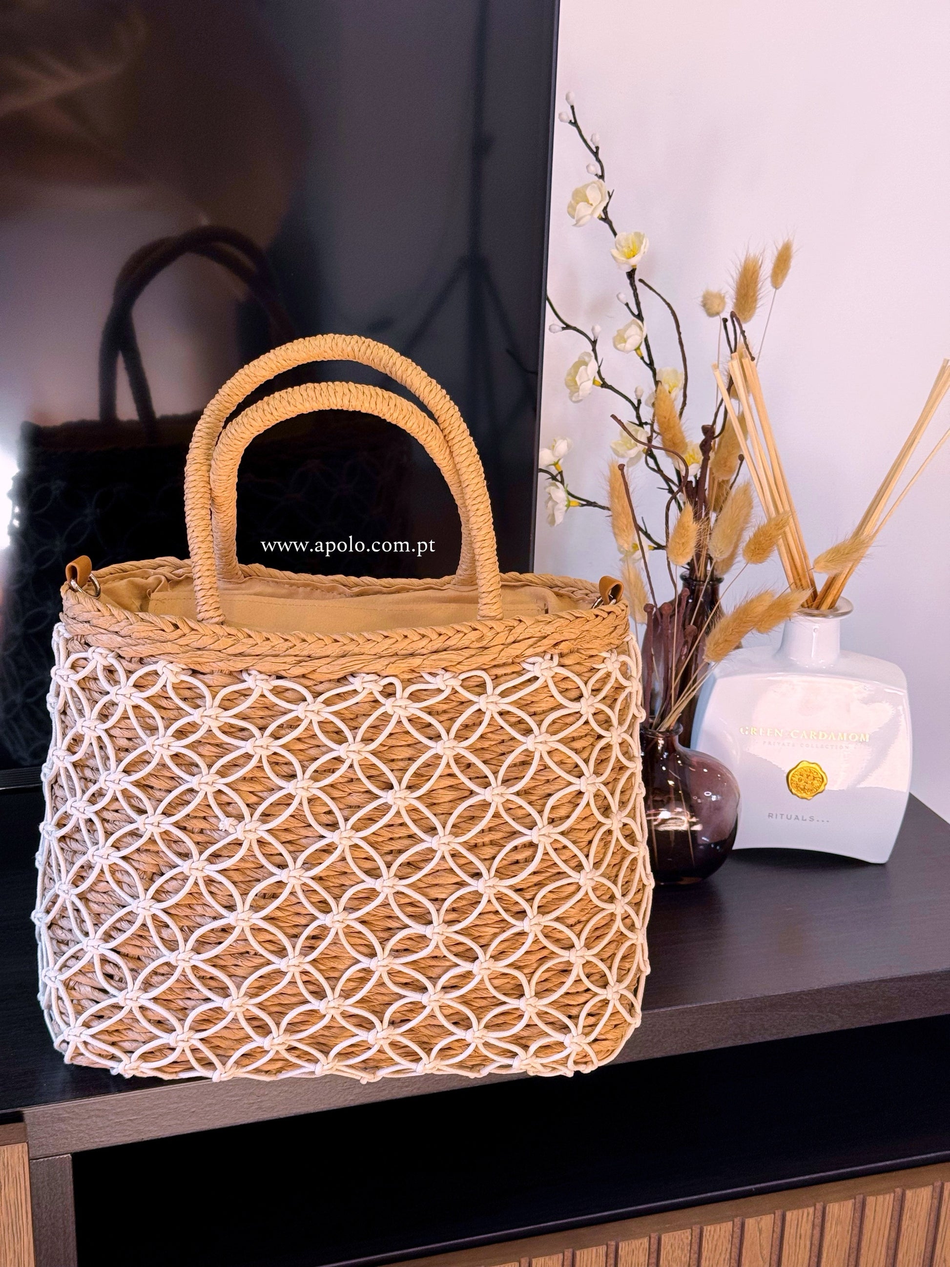 Mala de palha • com entrançado branco