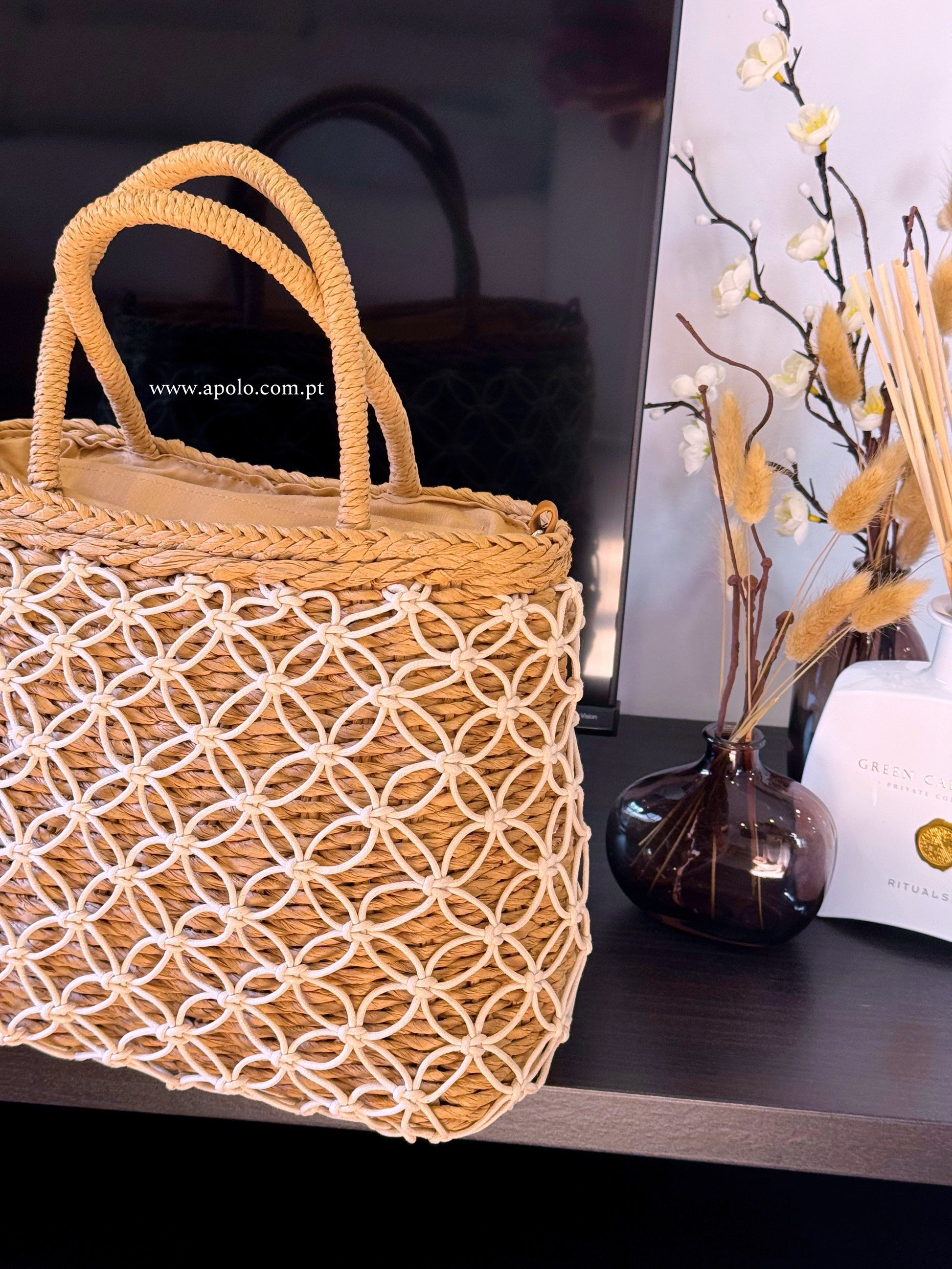 Mala de palha • com entrançado branco