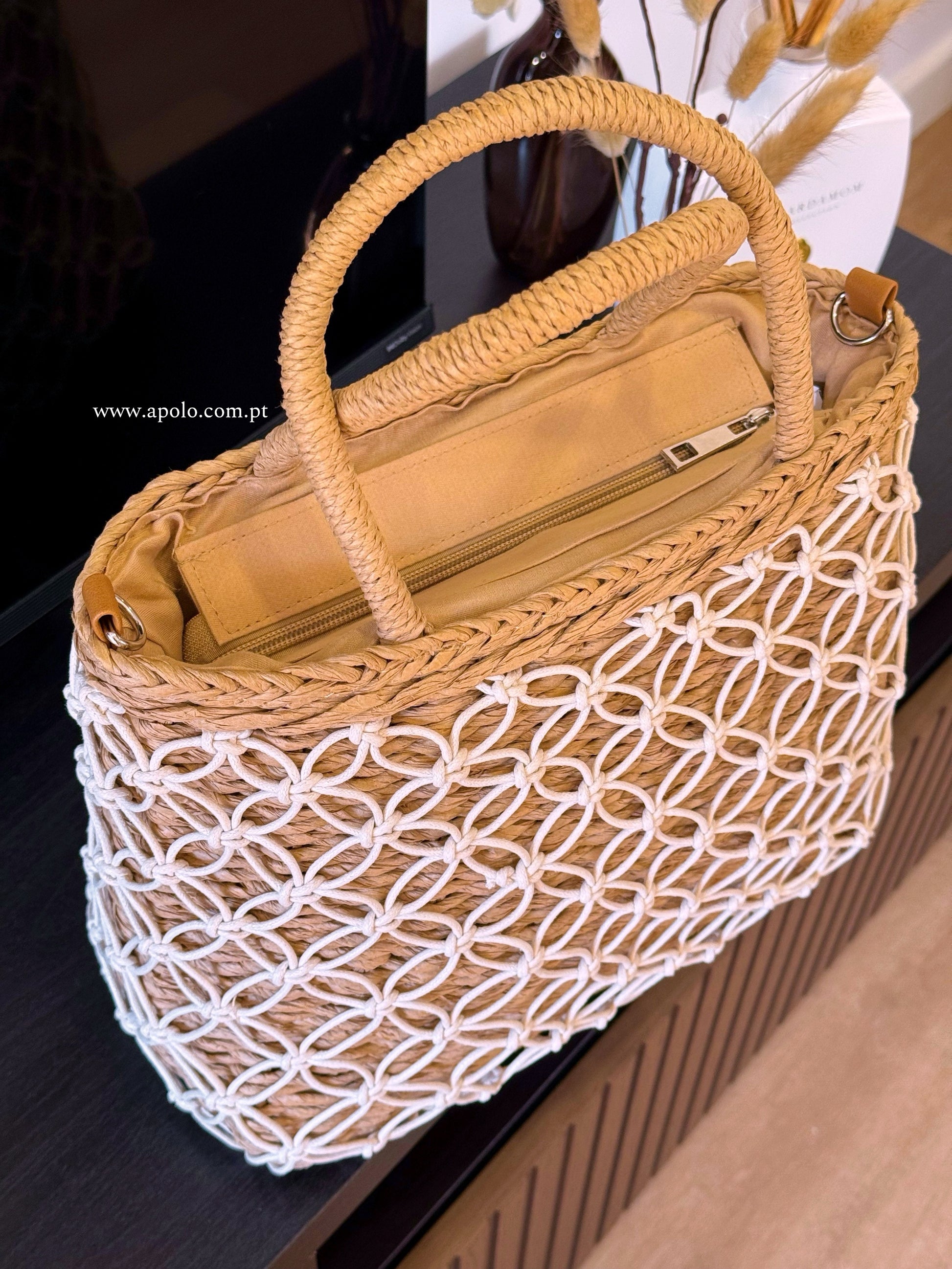 Mala de palha • com entrançado branco