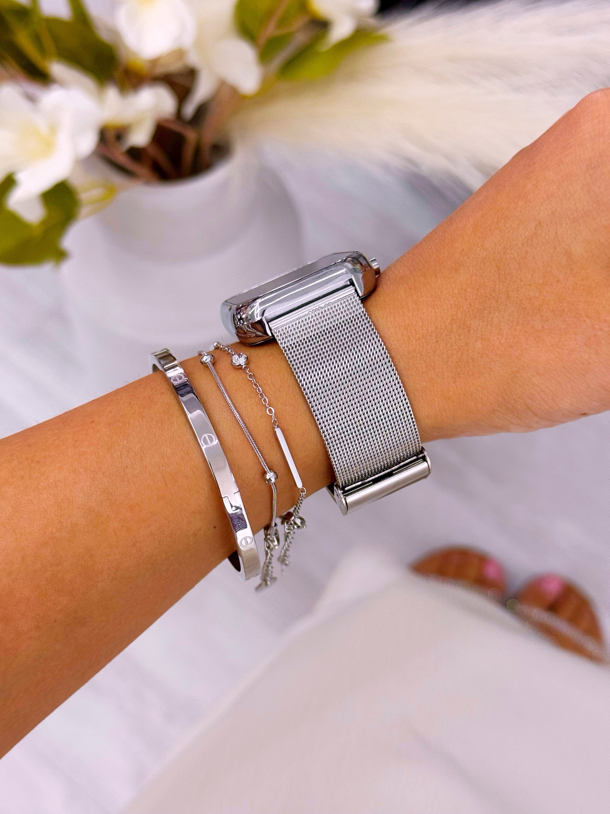 Relógio digital mostrador retangular | Prateado